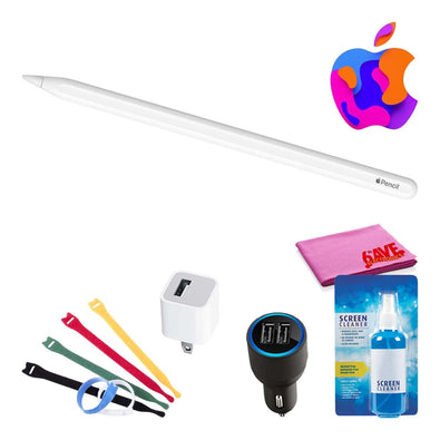 Apple Pencil 2nd Gen Bundle with Velcro Cable Ties + Screen Cleaning Kit