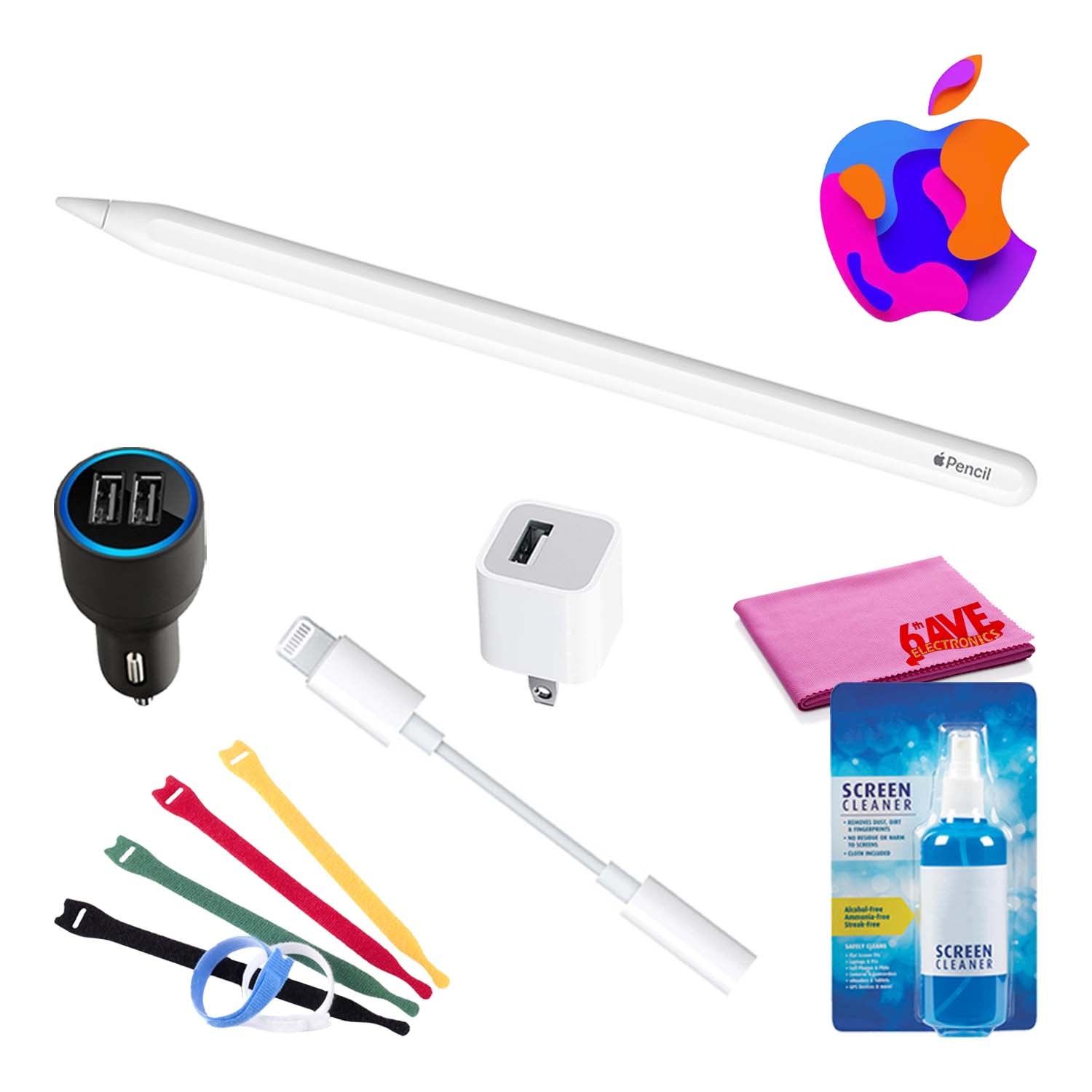 Apple Pencil (2nd Gen) Bundle with Velcro Cable Ties + Screen Cleaning Kit