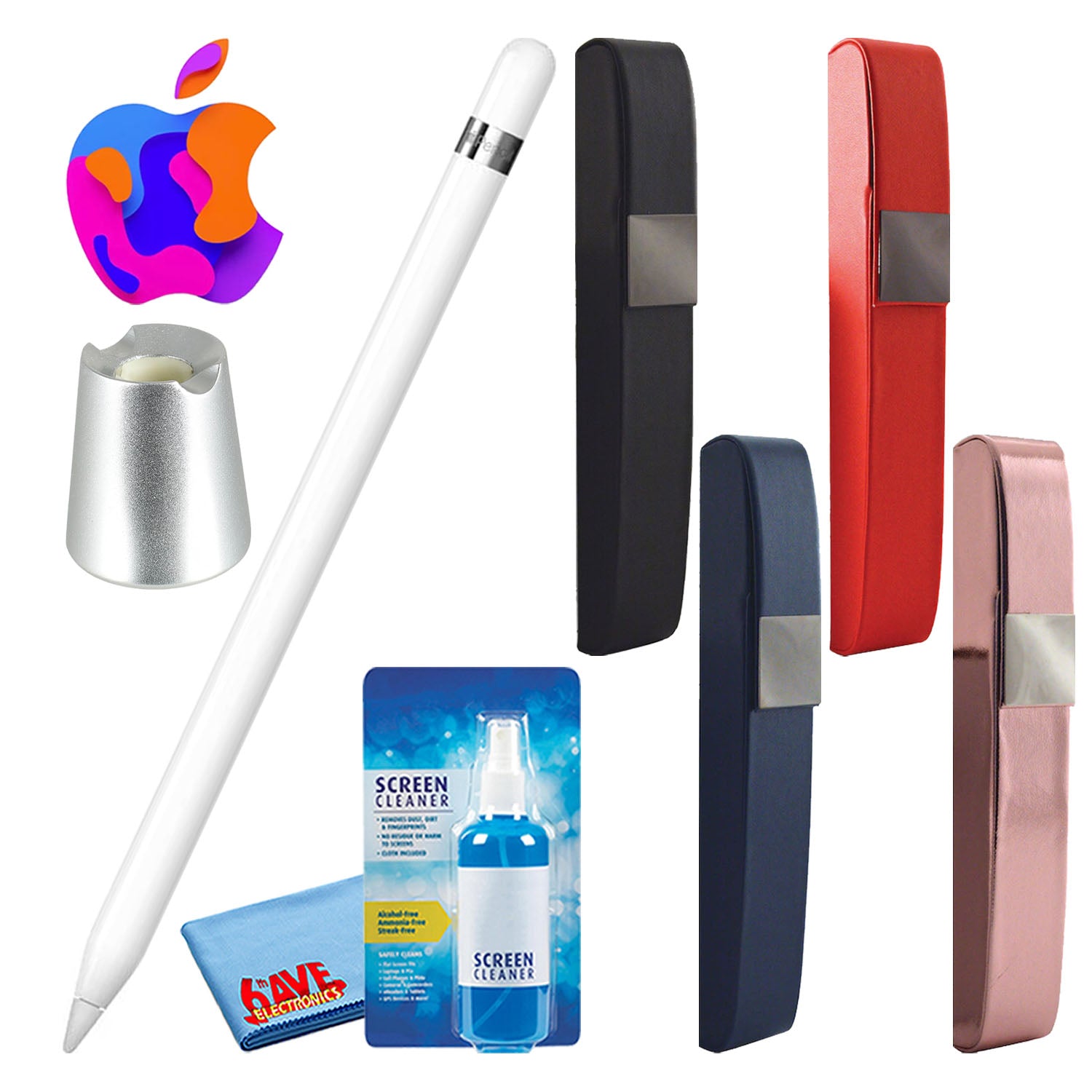 Apple Pencil (1st Gen) Bundle with Hard Carry Case + Aluminum Stand (Silver) -