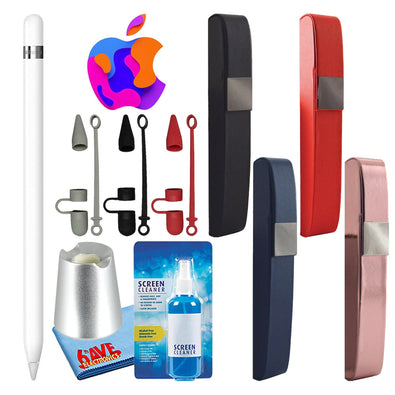 Apple Pencil 1st Gen with Covers + Hard Carry Case + Aluminum Stand Silver -