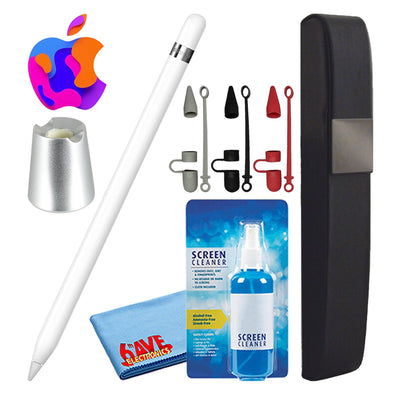 Apple Pencil 1st Gen with Covers + Hard Carry Case + Aluminum Stand Silver -