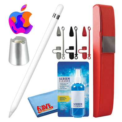 Apple Pencil 1st Gen with Covers + Hard Carry Case + Aluminum Stand Silver -