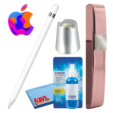 Apple Pencil 1st Gen Bundle with Hard Carry Case + Aluminum Stand Silver -