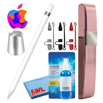 Apple Pencil 1st Gen with Covers + Hard Carry Case + Aluminum Stand Silver -