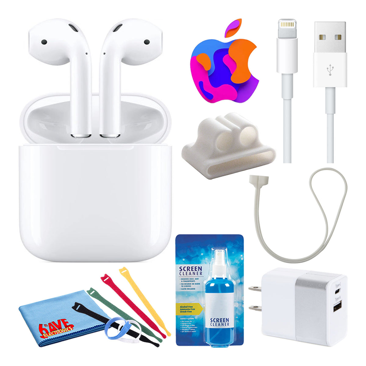 Apple AirPods with Wireless Charging (2nd Gen) with Cable Ties + 2-Chargers