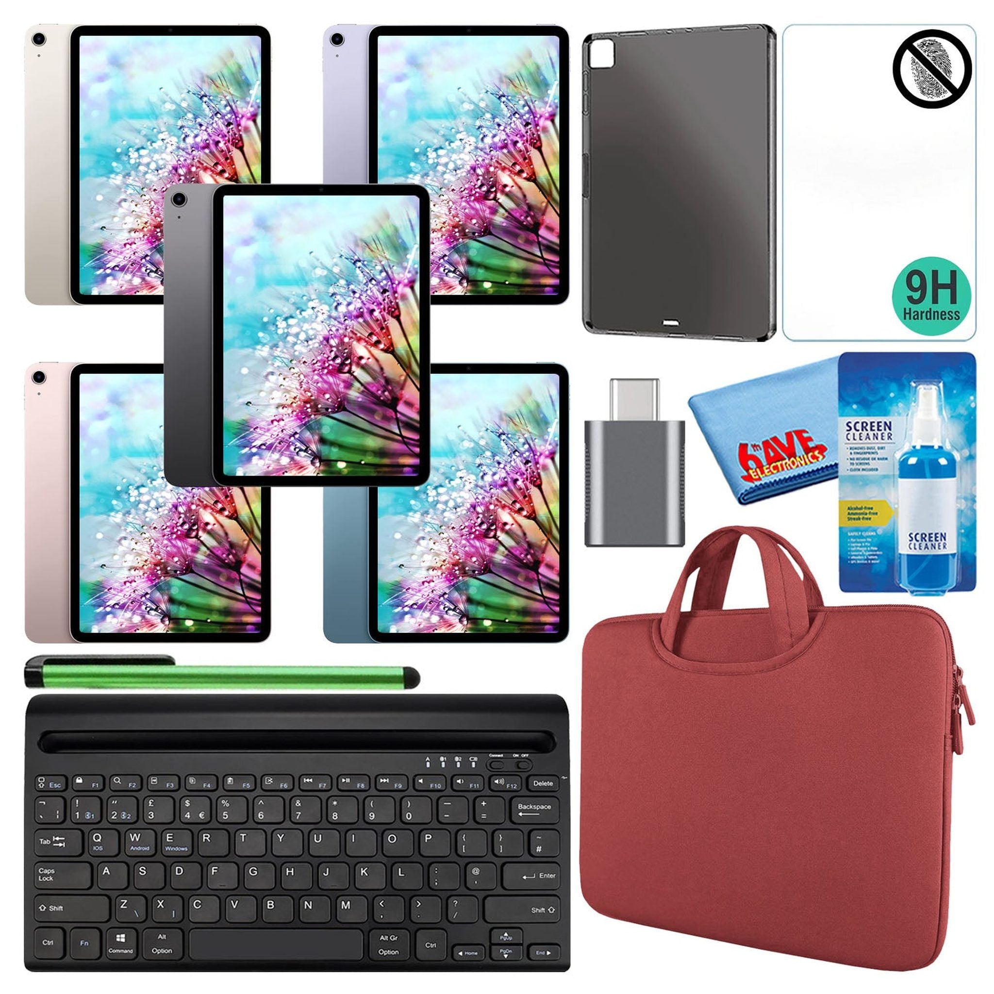 Apple 10.9" iPad Air 2022, 64GB/256GB, Wi-Fi Bundle with Red Sleeve