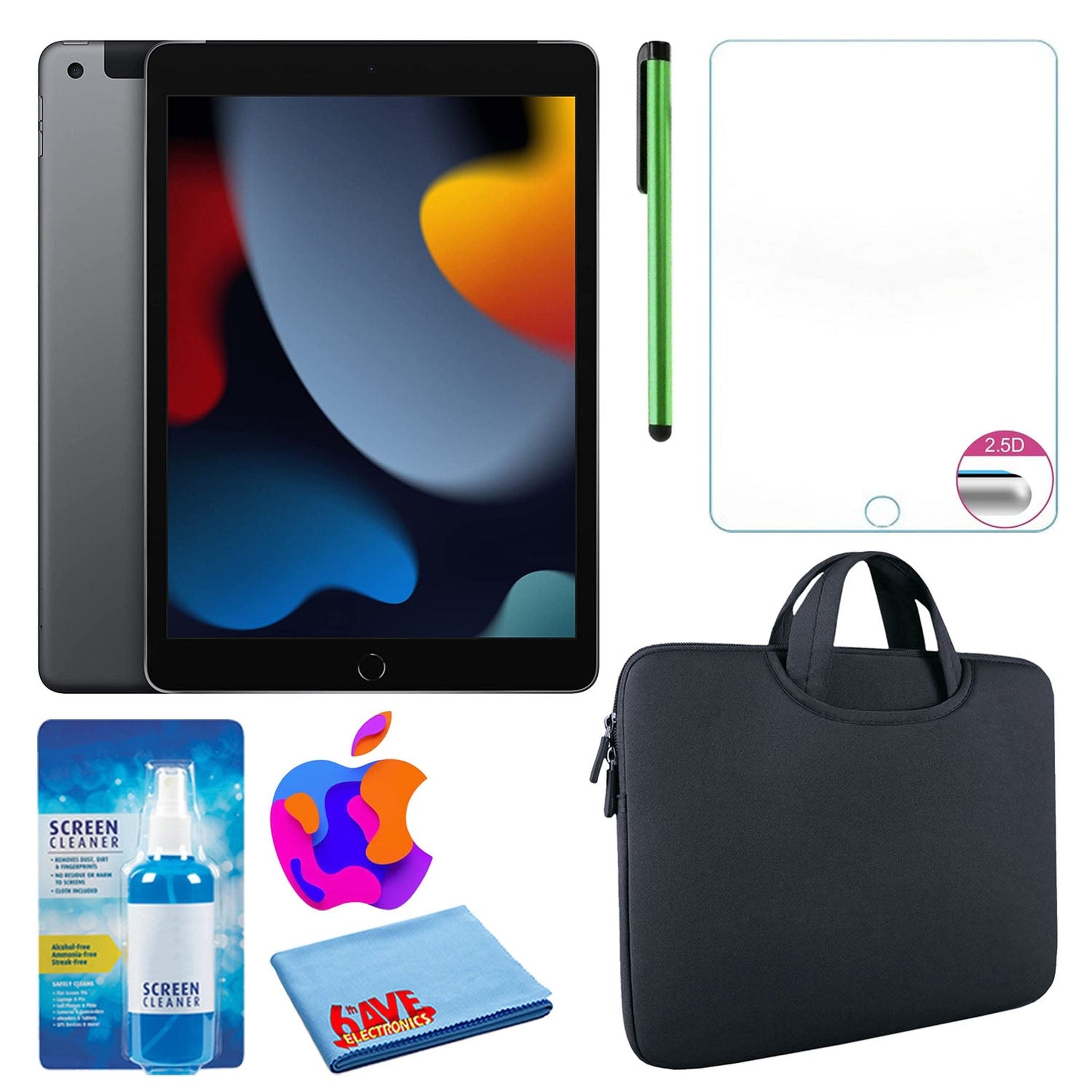 Apple 10.2" iPad 2021, 64GB, Cellular, Space Gray and Zipper Sleeve Bundle Apple