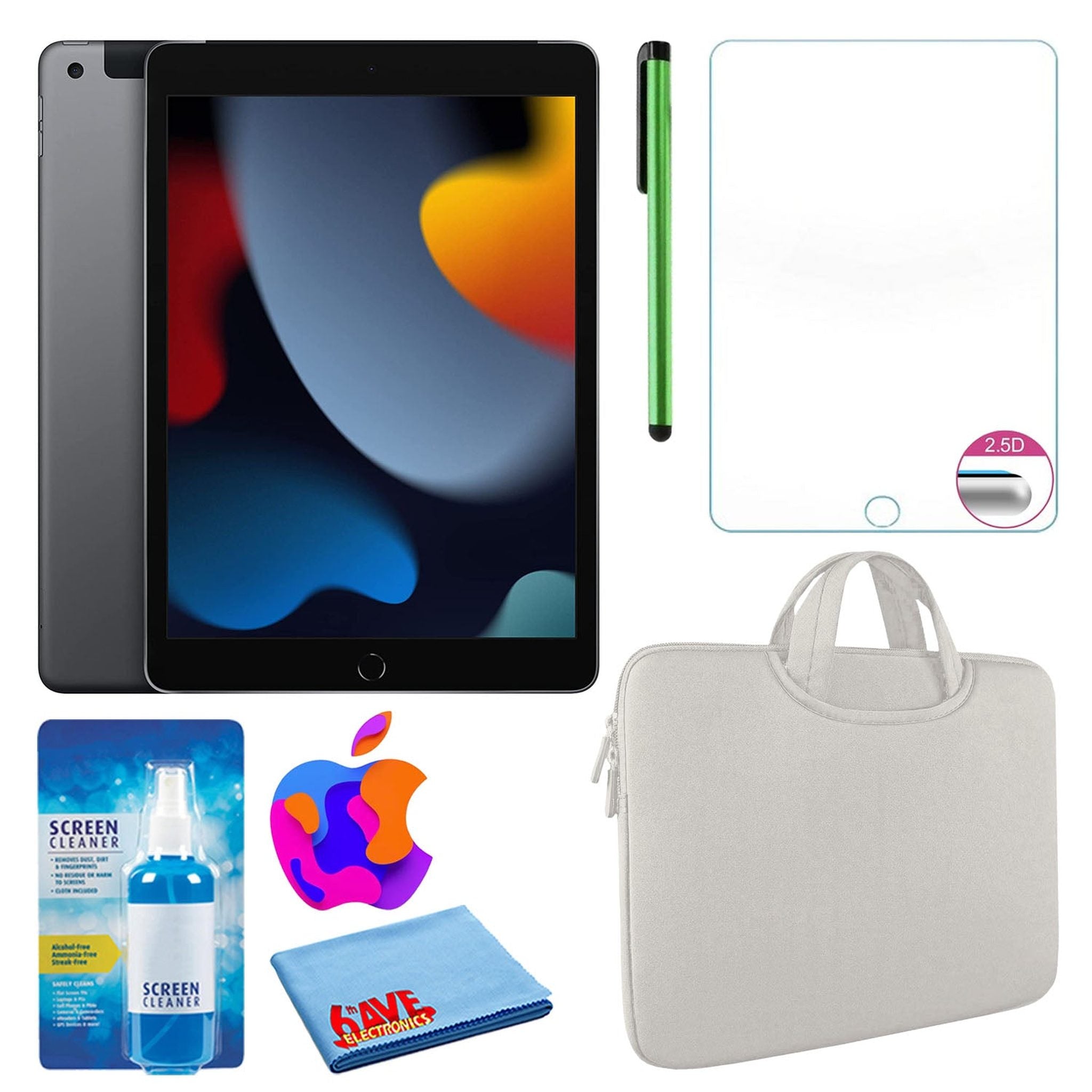 Apple 10.2" iPad 2021, 64GB, Wi-Fi, Space Gray and Zipper Sleeve Bundle Apple