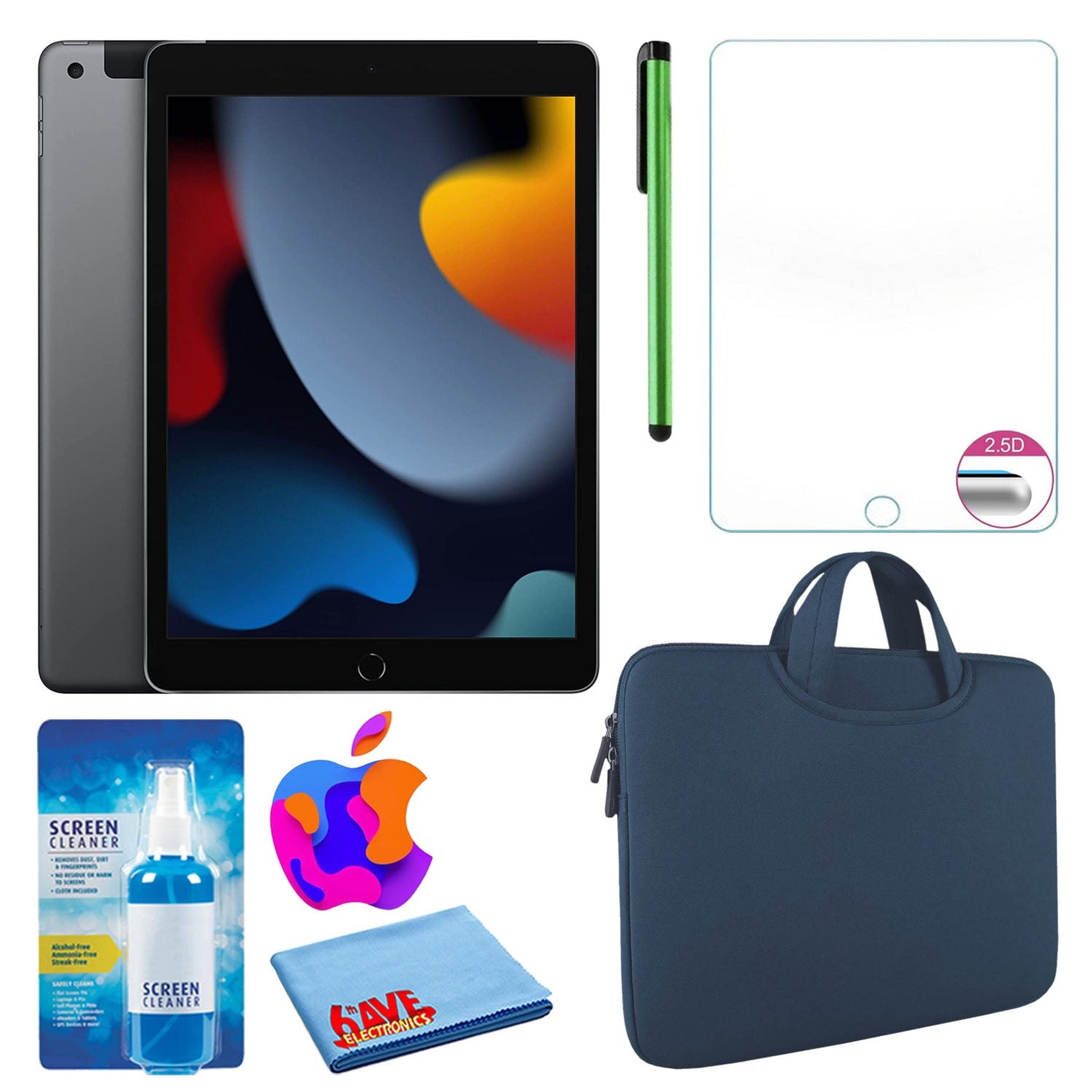 Apple 10.2" iPad 2021, 256GB, Wi-Fi, Space Gray and Zipper Sleeve Bundle Apple
