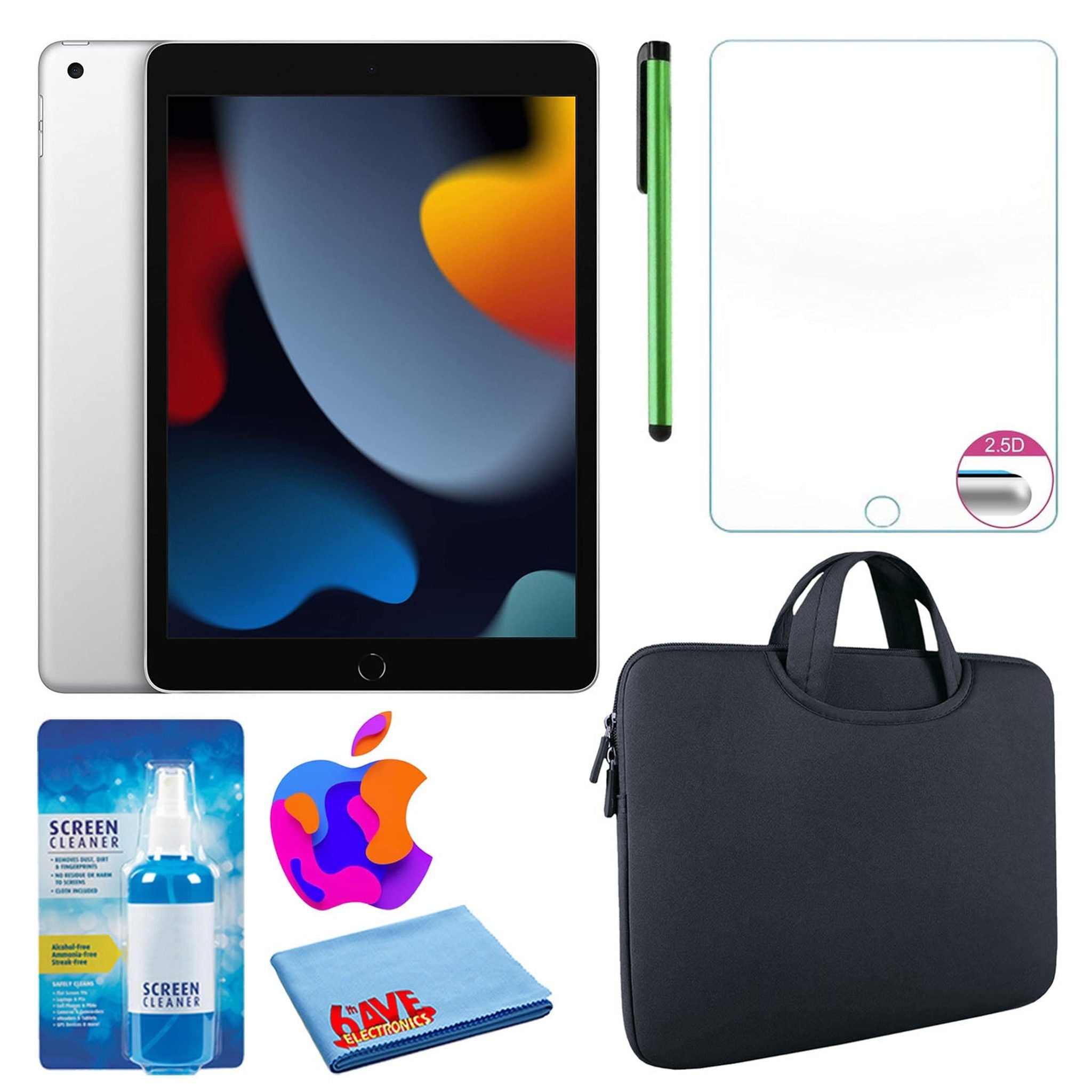 Apple 10.2" iPad 2021, 256GB, Wi-Fi, Silver and Zipper Sleeve Bundle - Like New Apple