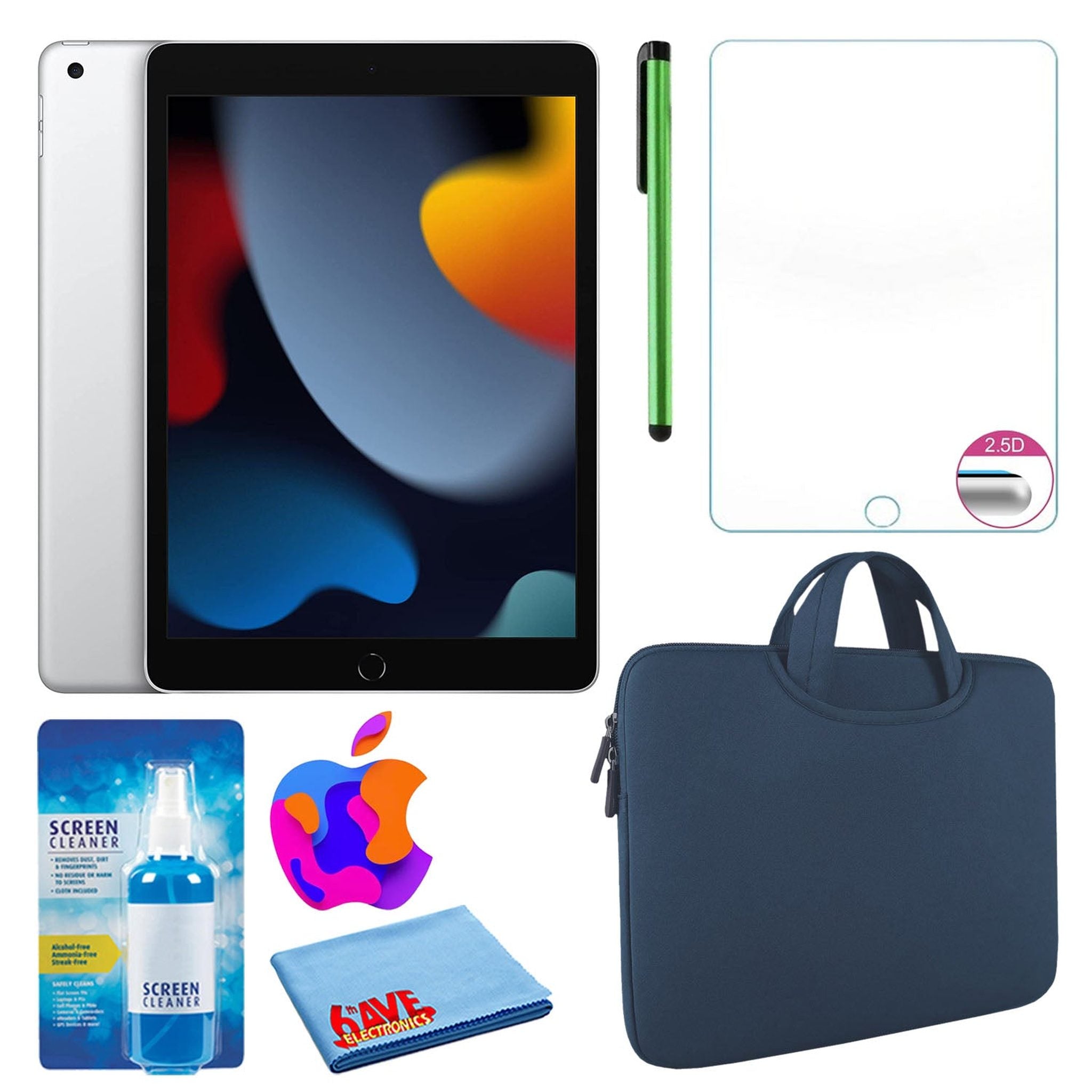 Apple 10.2" iPad 2021, 256GB, Wi-Fi, Silver and Zipper Sleeve Bundle - Like New Apple