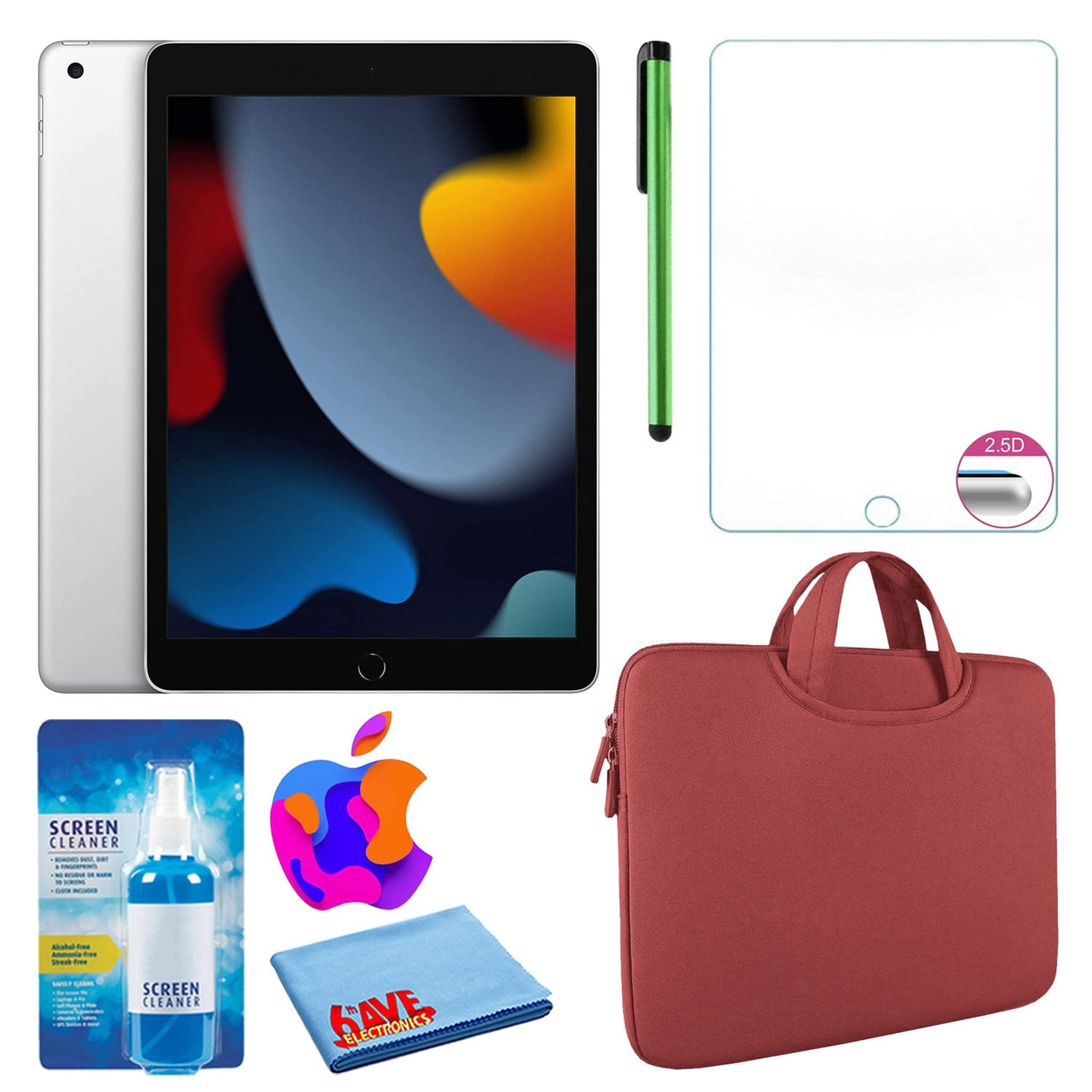 Apple 10.2" iPad 2021, 64GB, Wi-Fi, Silver and Zipper Sleeve Bundle Apple