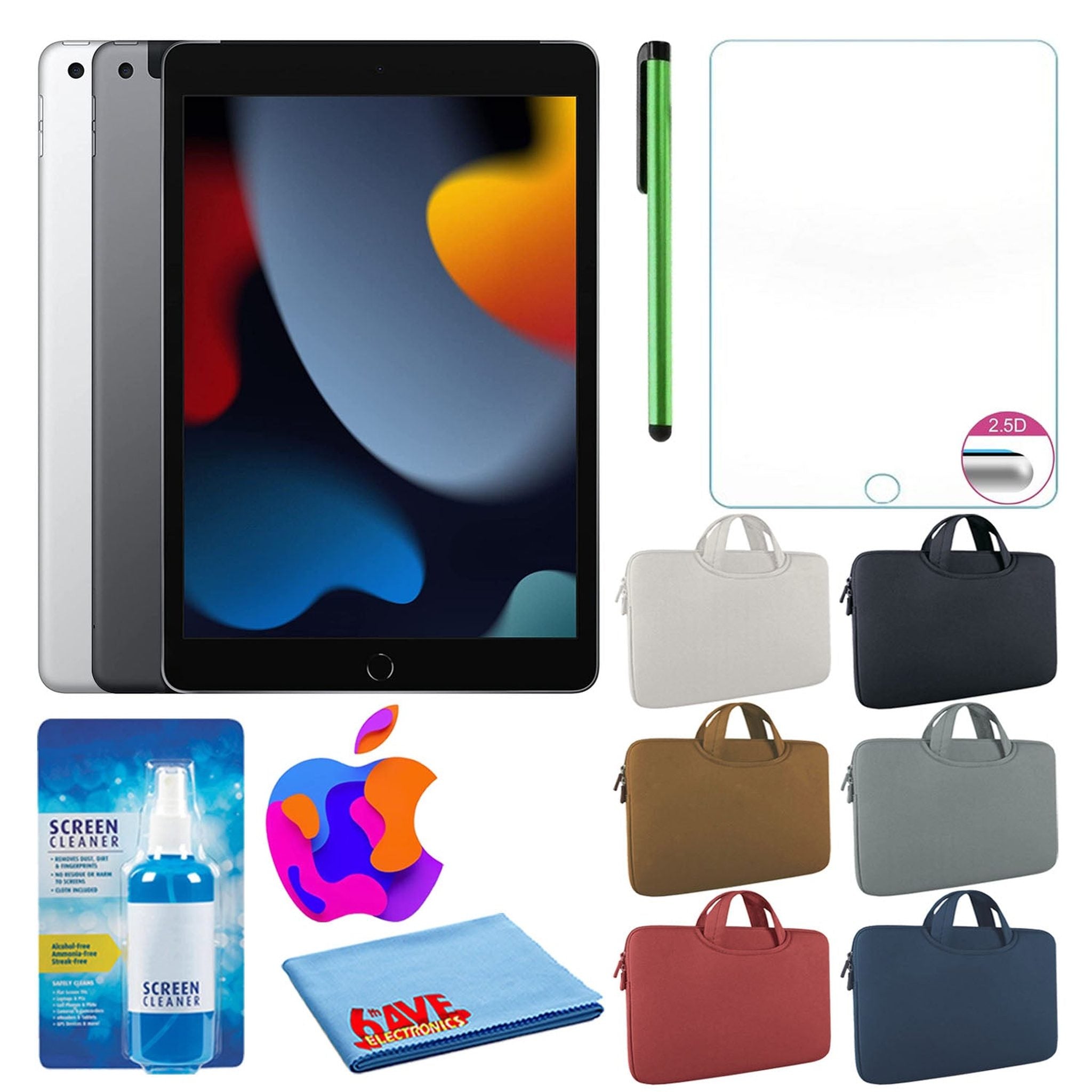 Apple 10.2" iPad 2021, 256GB, Wi-Fi, Silver and Zipper Sleeve Bundle Apple