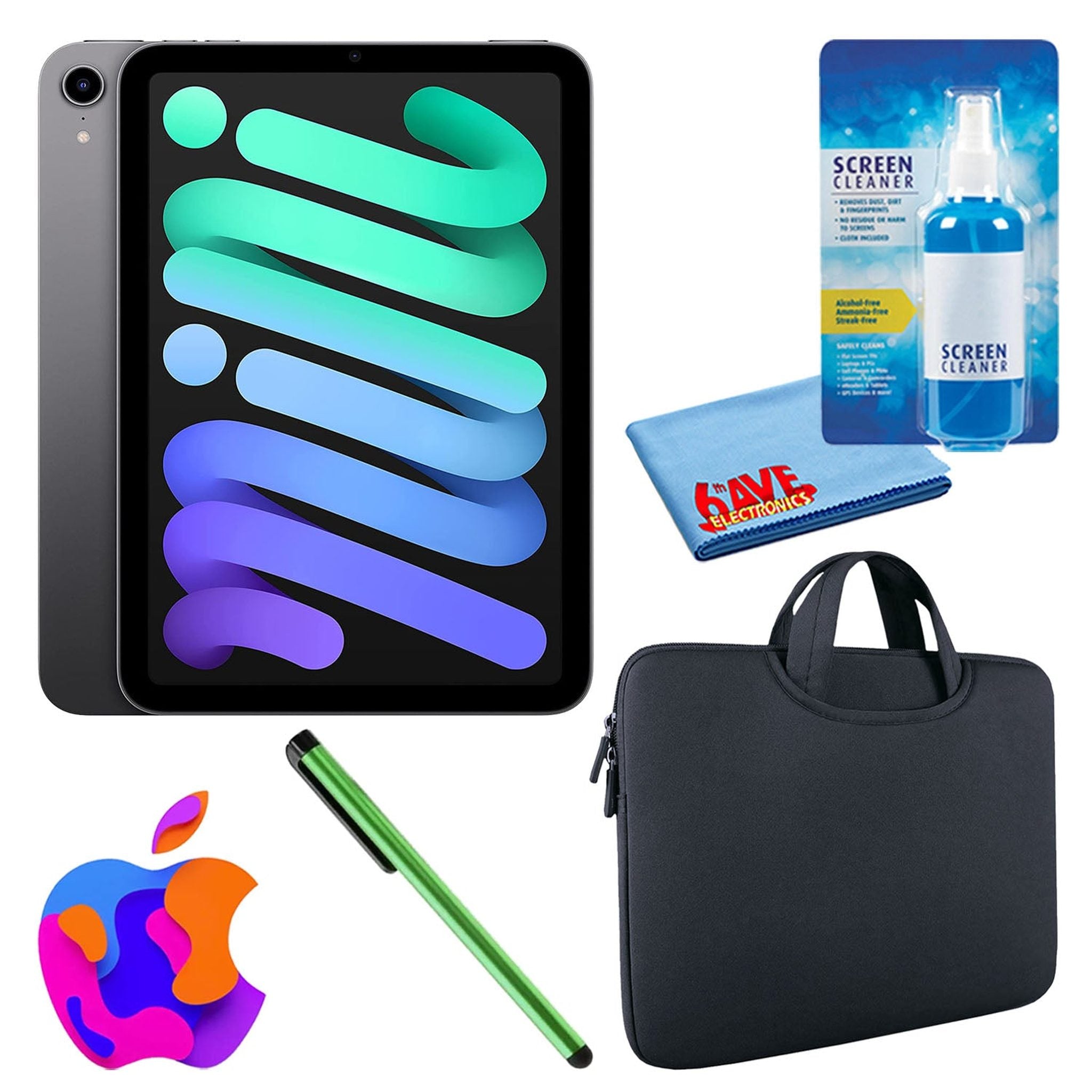 Apple iPad Mini 6 64GB, Wi-Fi, Space Gray Bundle with Zipper Sleeve Apple
