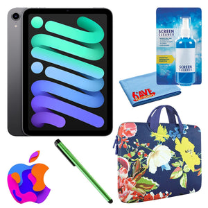 Apple iPad Mini 6 64GB, Cellular, Space Gray Bundle with Zipper Sleeve - Reconditioned Apple