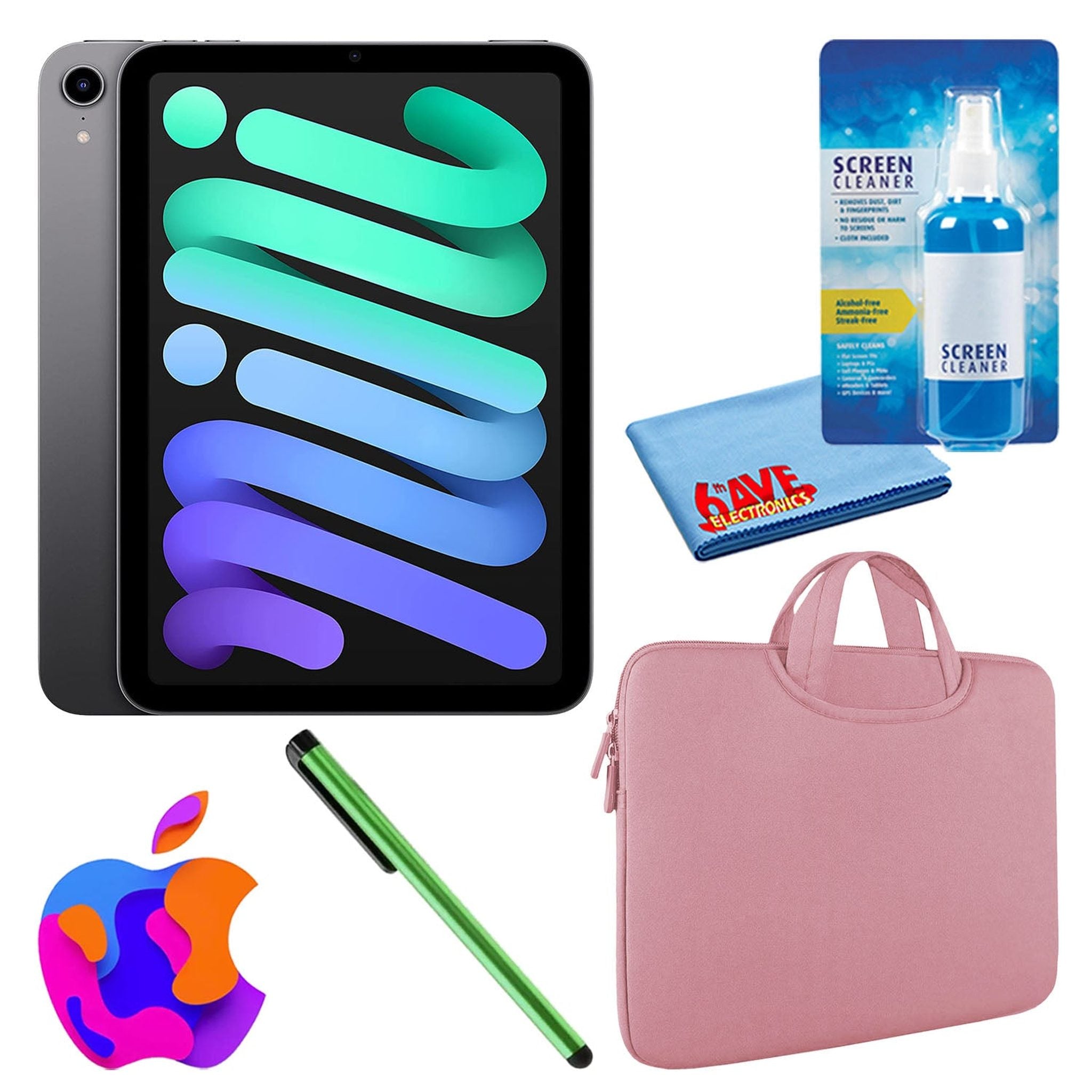 Apple iPad Mini 6 256GB, Wi-Fi, Space Gray Bundle with Zipper Sleeve - Reconditioned Apple
