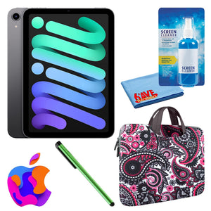 Apple iPad Mini 6 64GB, Cellular, Space Gray Bundle with Zipper Sleeve