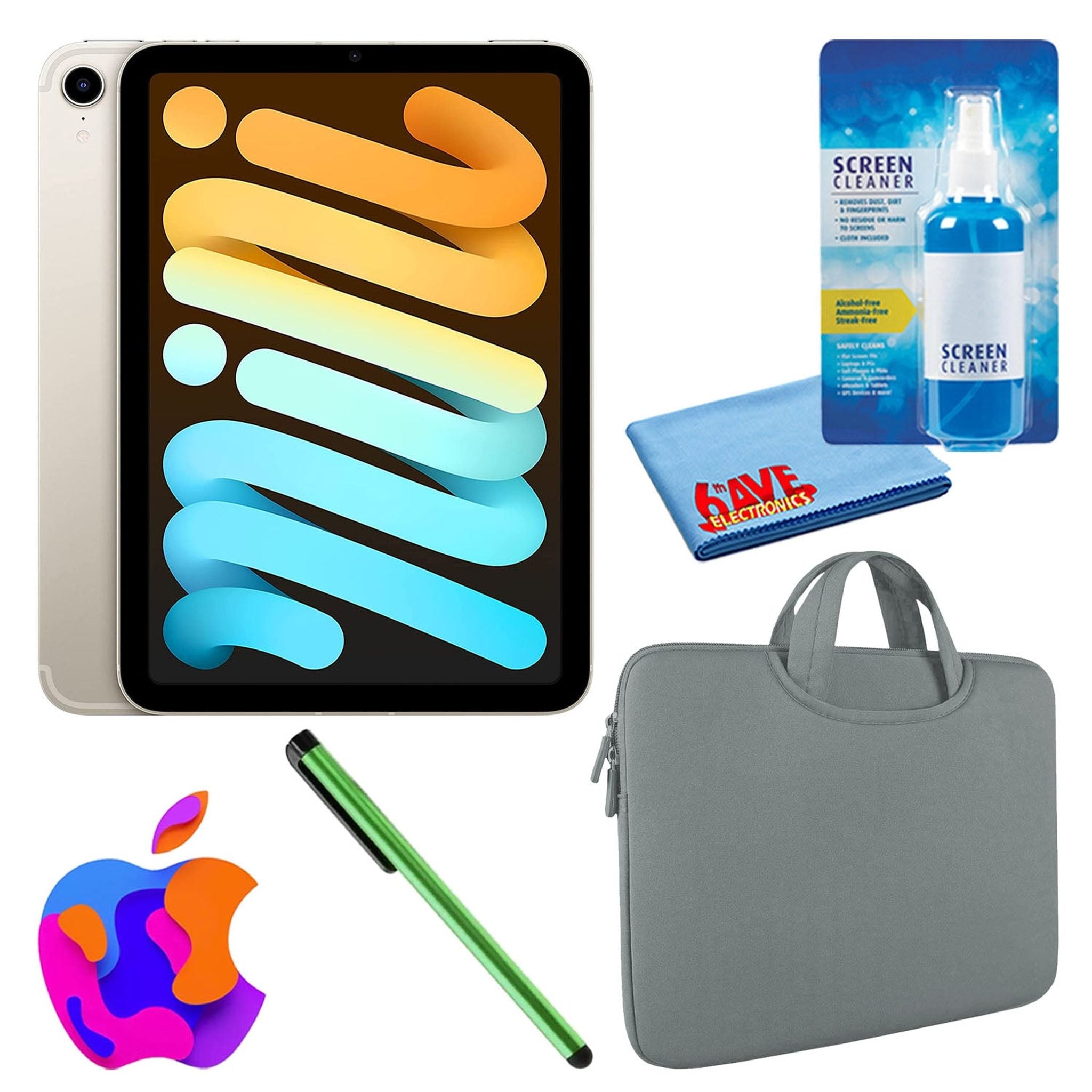Apple iPad Mini 6 256GB, Wi-Fi, Starlight Bundle with Zipper Sleeve - Like New Apple