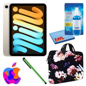 Apple iPad Mini 6 256GB, Wi-Fi, Starlight Bundle with Black Floral Sleeve - Like New Apple