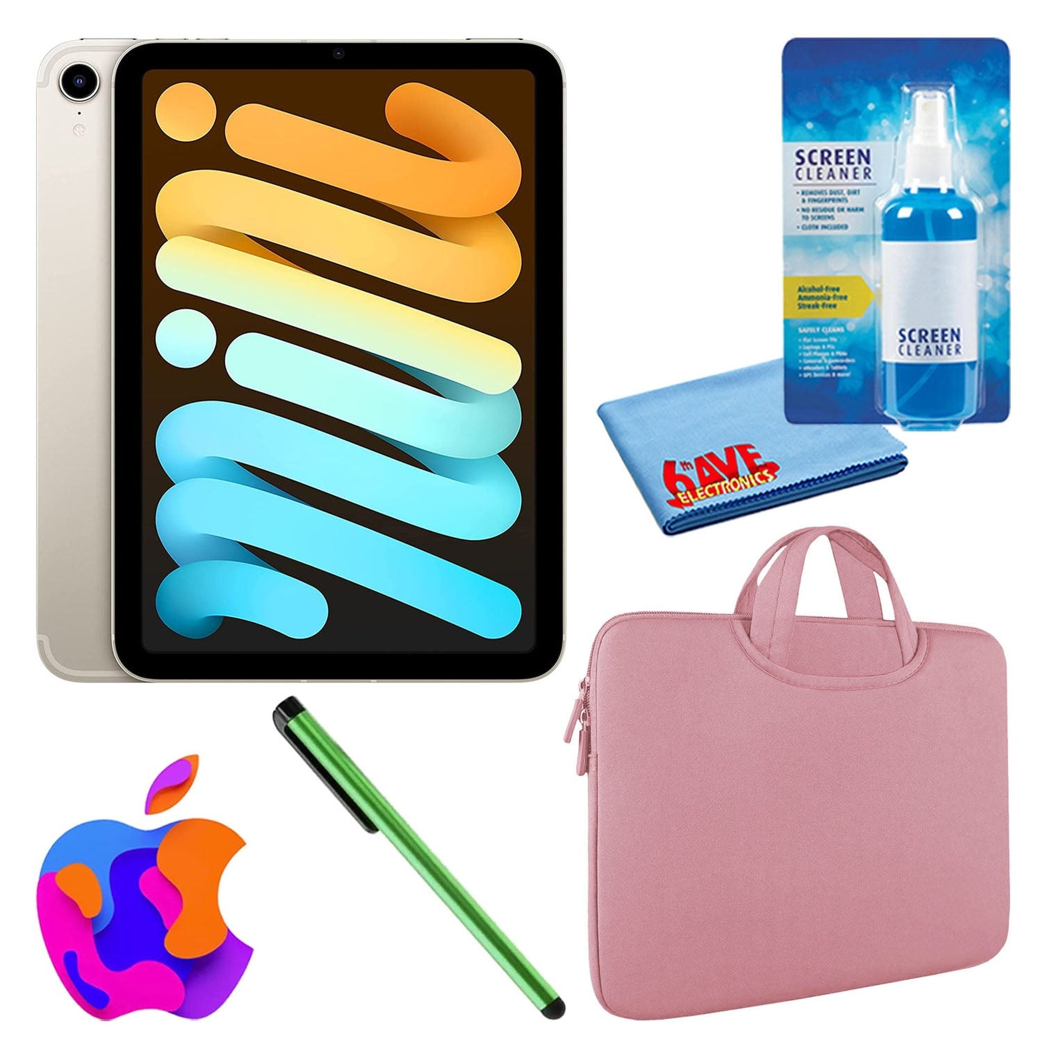 Apple iPad Mini 6 64GB, Wi-Fi, Starlight Bundle with Zipper Sleeve - Reconditioned Apple