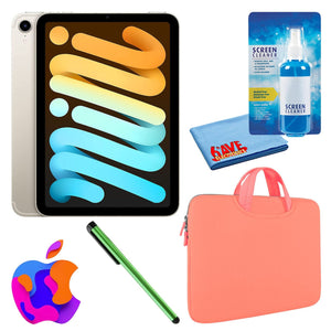 Apple iPad Mini 6 64GB, Wi-Fi, Starlight Bundle with Zipper Sleeve - Reconditioned Apple