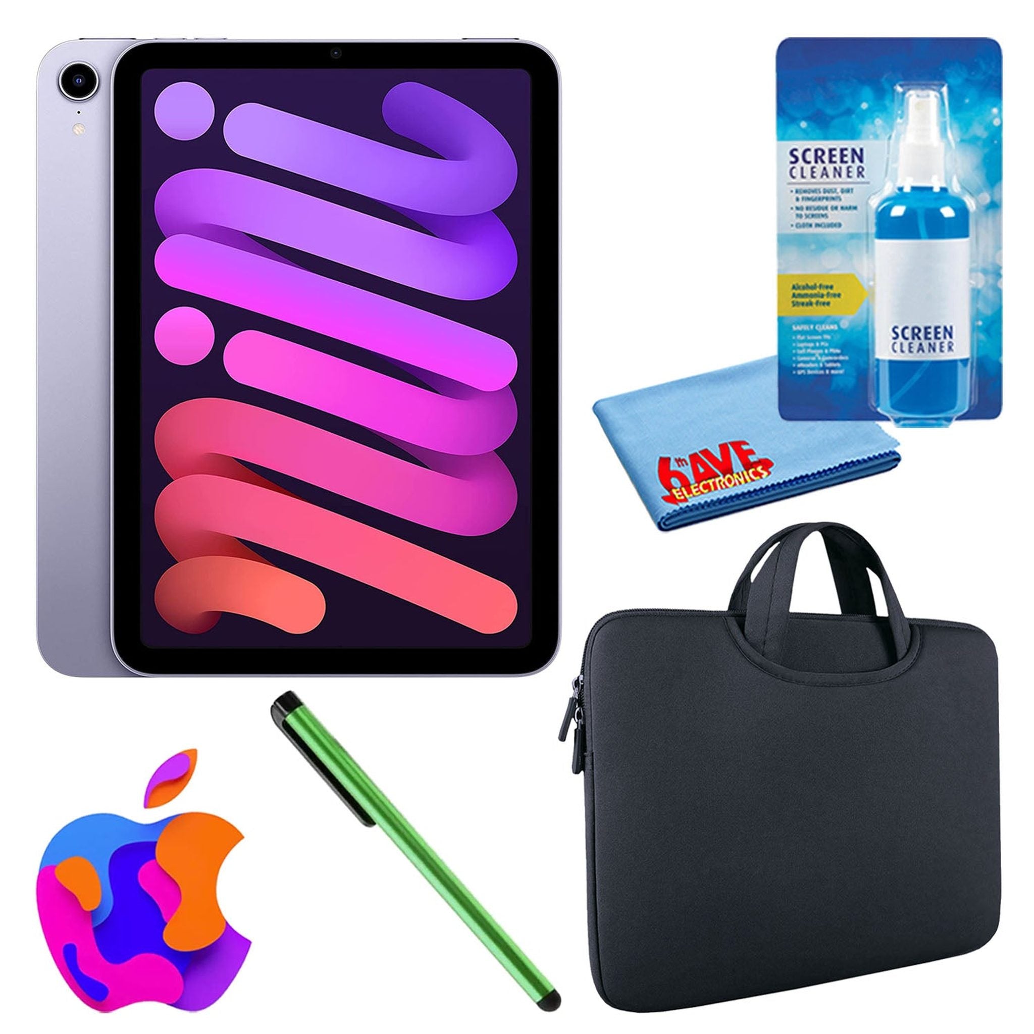 Apple iPad Mini 6 64GB, Wi-Fi, Purple Bundle with Zipper Sleeve