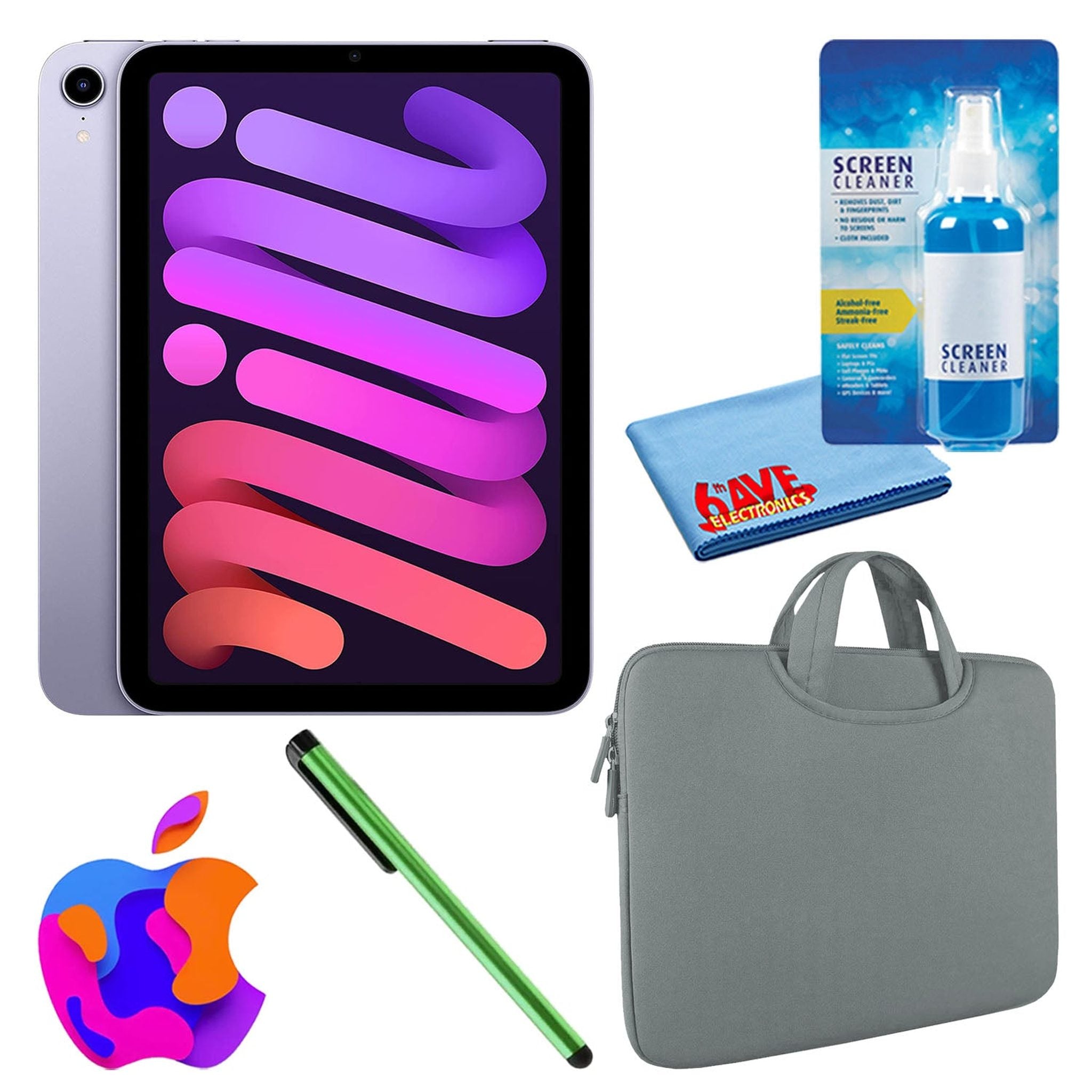 Apple iPad Mini 6 64GB, Wi-Fi, Purple Bundle with Zipper Sleeve