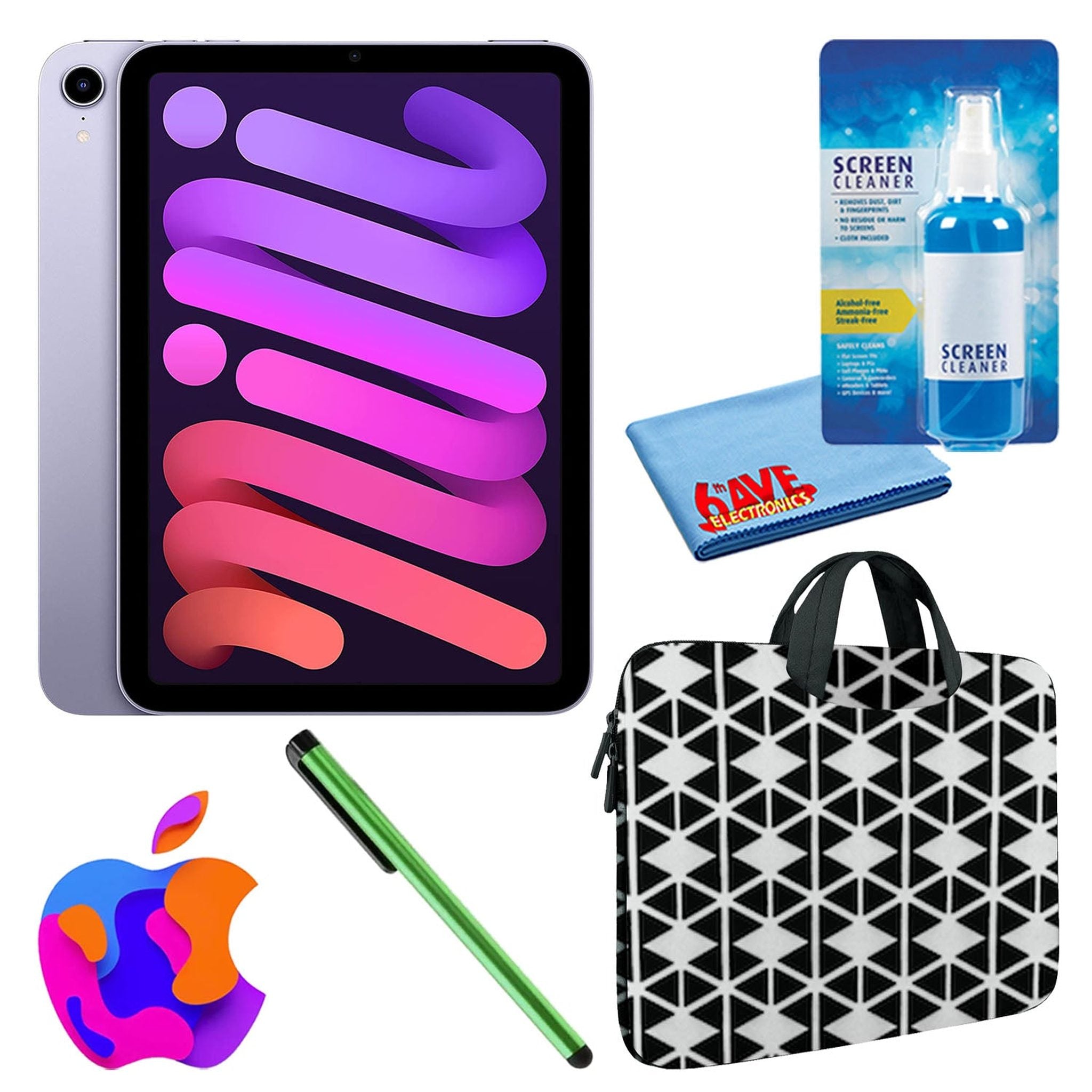 Apple iPad Mini 6 64GB, Wi-Fi, Purple Bundle with Zipper Sleeve