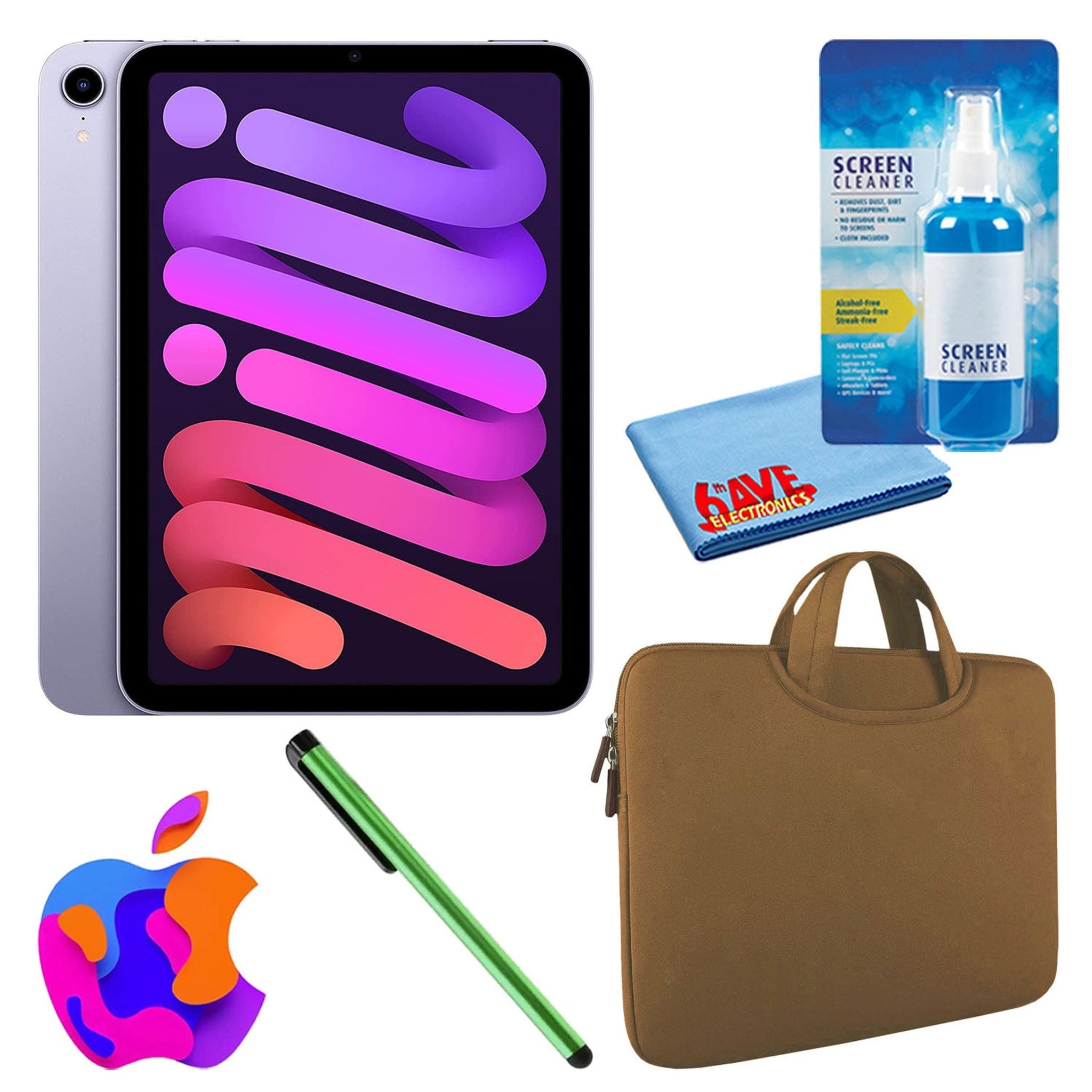 Apple iPad Mini 6 64GB, Wi-Fi, Purple Bundle with Zipper Sleeve