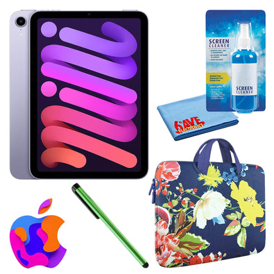 Apple iPad Mini 6 64GB, Cellular, Purple Bundle with Zipper Sleeve