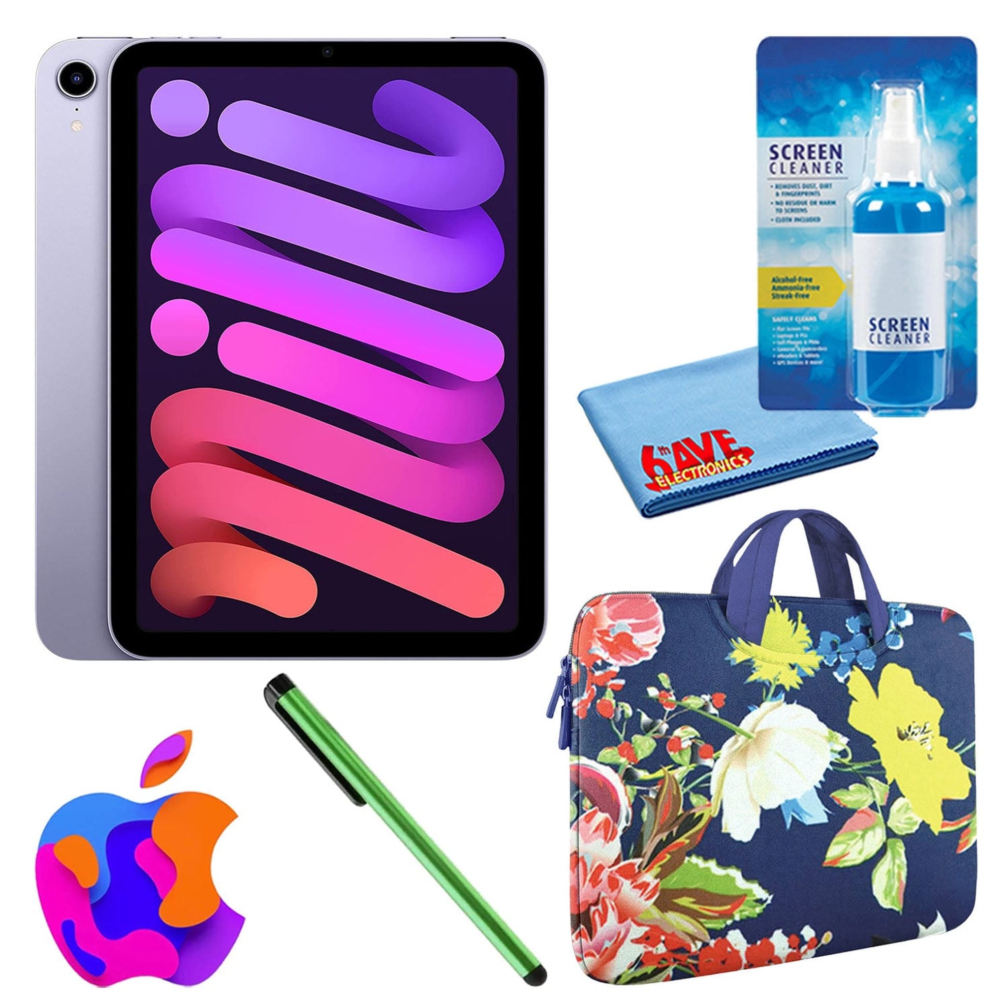 Apple iPad Mini 6 64GB, Wi-Fi, Purple Bundle with Zipper Sleeve