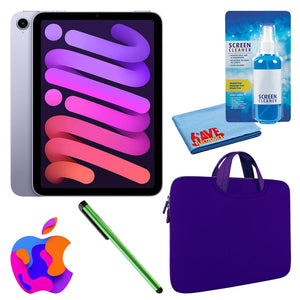Apple iPad Mini 6 64GB, Wi-Fi, Purple Bundle with Zipper Sleeve
