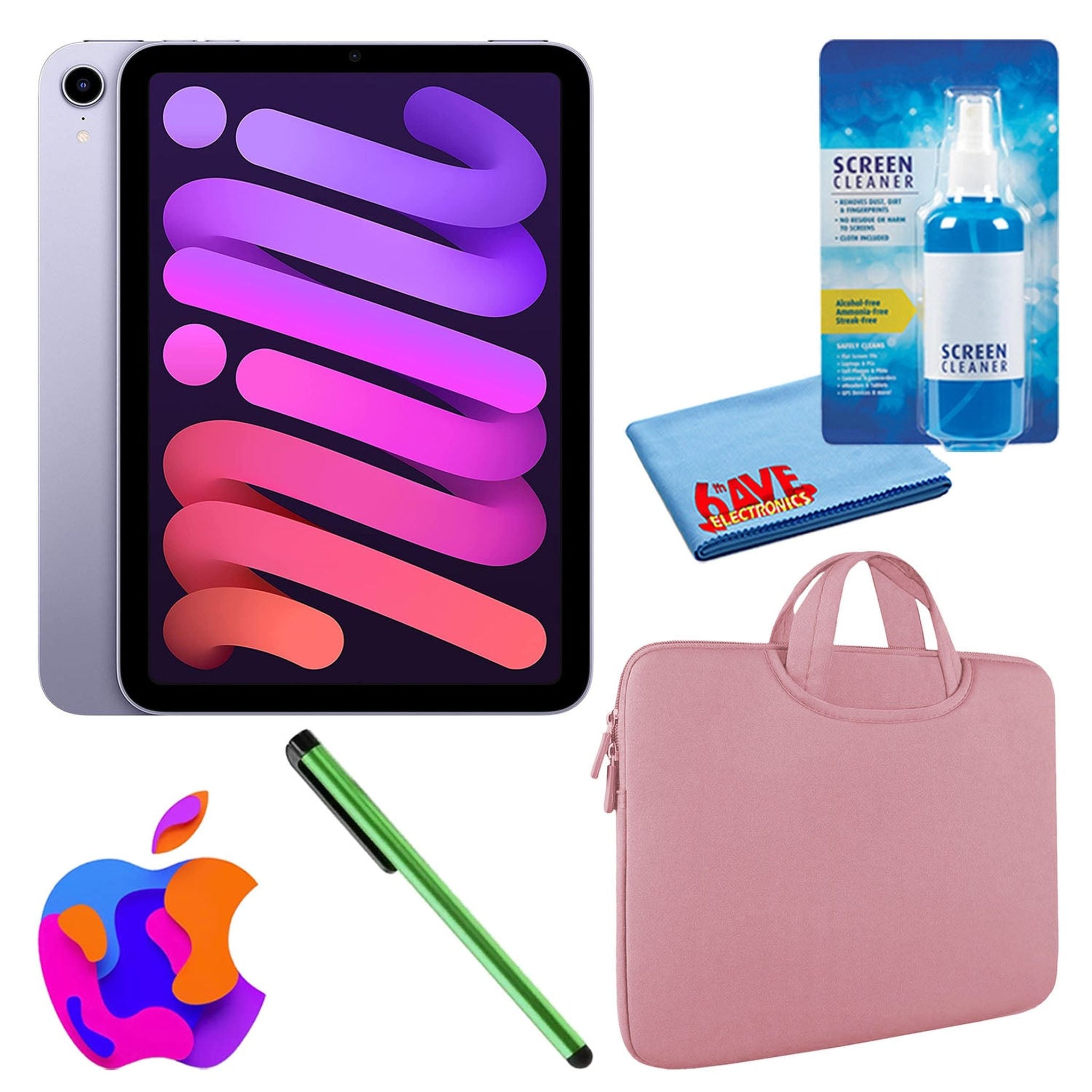 Apple iPad Mini 6 64GB, Wi-Fi, Purple Bundle with Zipper Sleeve