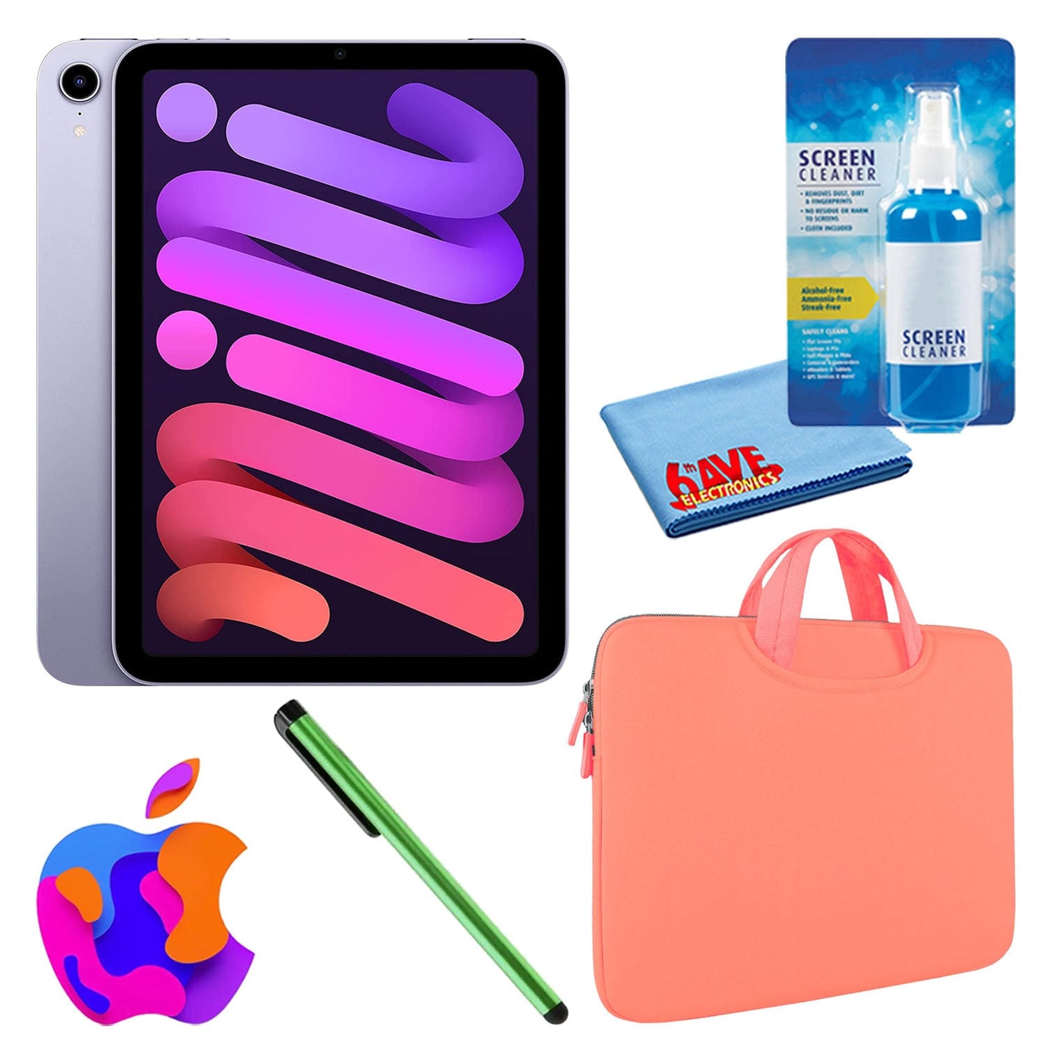 Apple iPad Mini 6 64GB, Wi-Fi, Purple Bundle with Zipper Sleeve