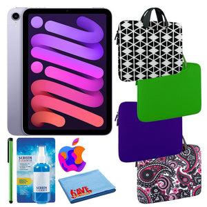 Apple iPad Mini 6 64GB, Wi-Fi, Purple Bundle with Zipper Sleeve