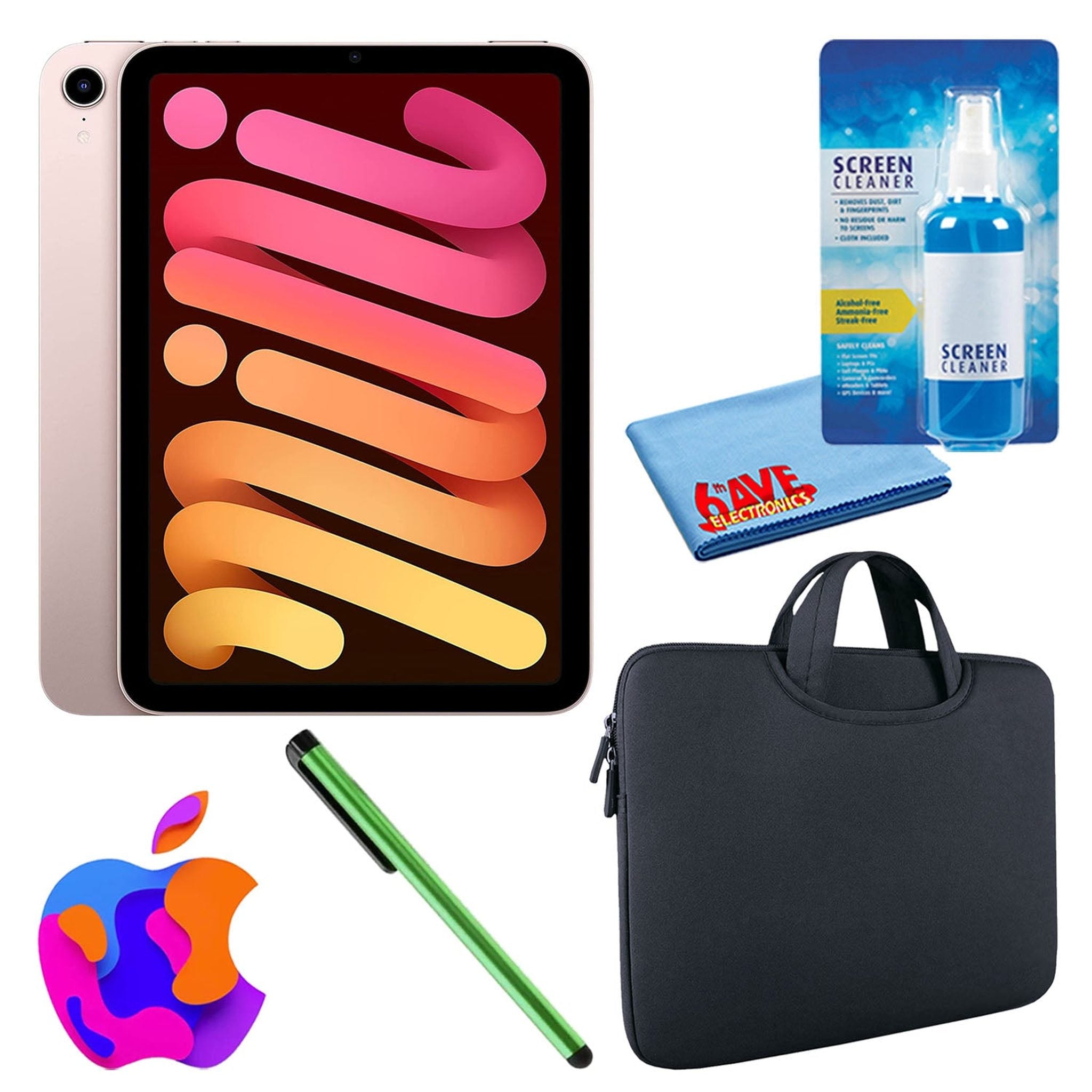 Apple iPad Mini 6 64GB, Wi-Fi, Pink Bundle with Zipper Sleeve