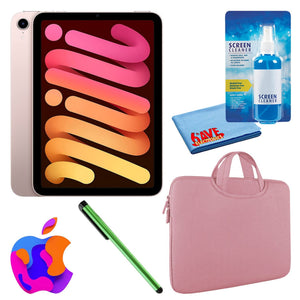 Apple iPad Mini 6 64GB, Wi-Fi, Pink Bundle with Zipper Sleeve