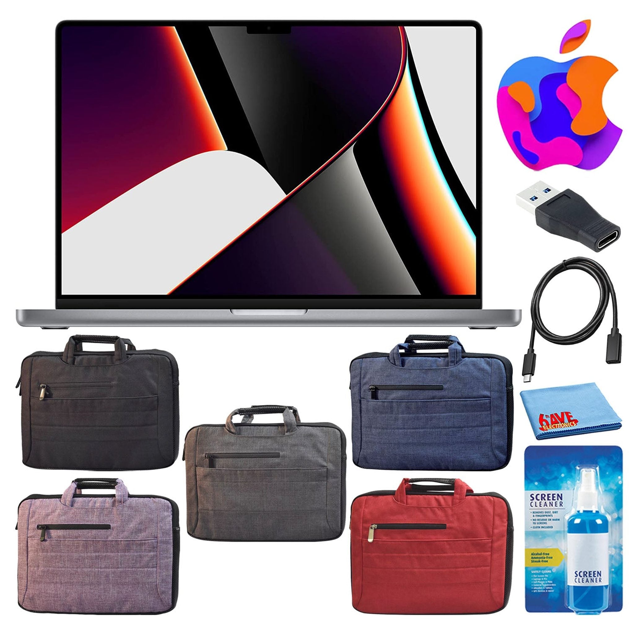 Apple MacBook Pro 16" Laptop 2021, M1 Pro, 512GB/1TB, Space Gray + Carry Bag - Reconditioned Apple