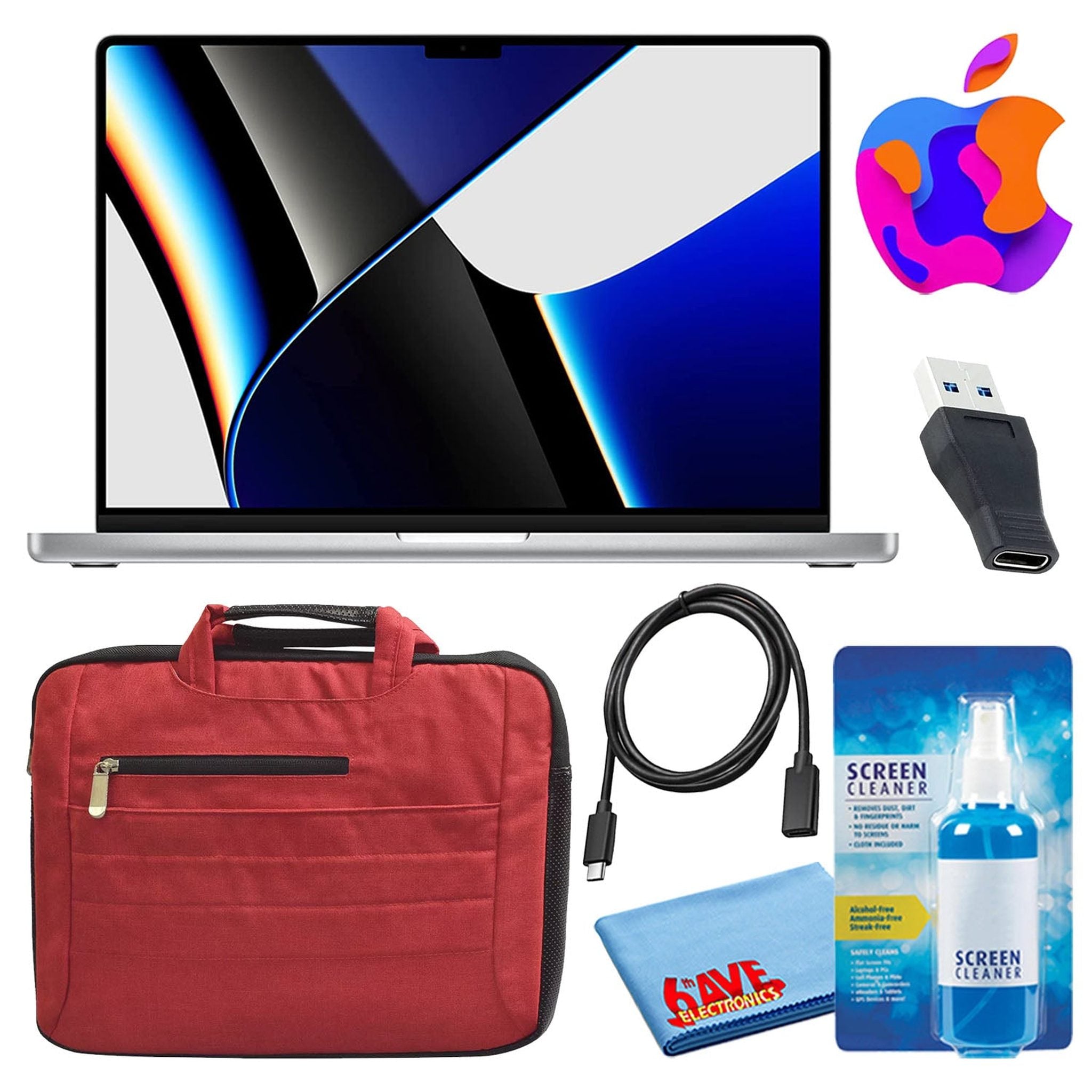 Apple MacBook Pro 14" Laptop 2021, M1 Pro, 512GB/1TB, Silver Travel Bundle - Reconditioned Apple
