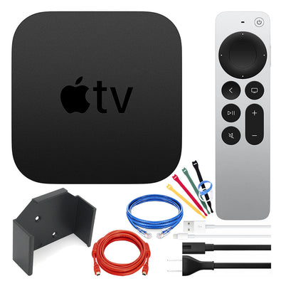 Apple TV 4K 64GB Streamer (MXH02LL/A, 2021) Bundle with Wall Mount + Cables
