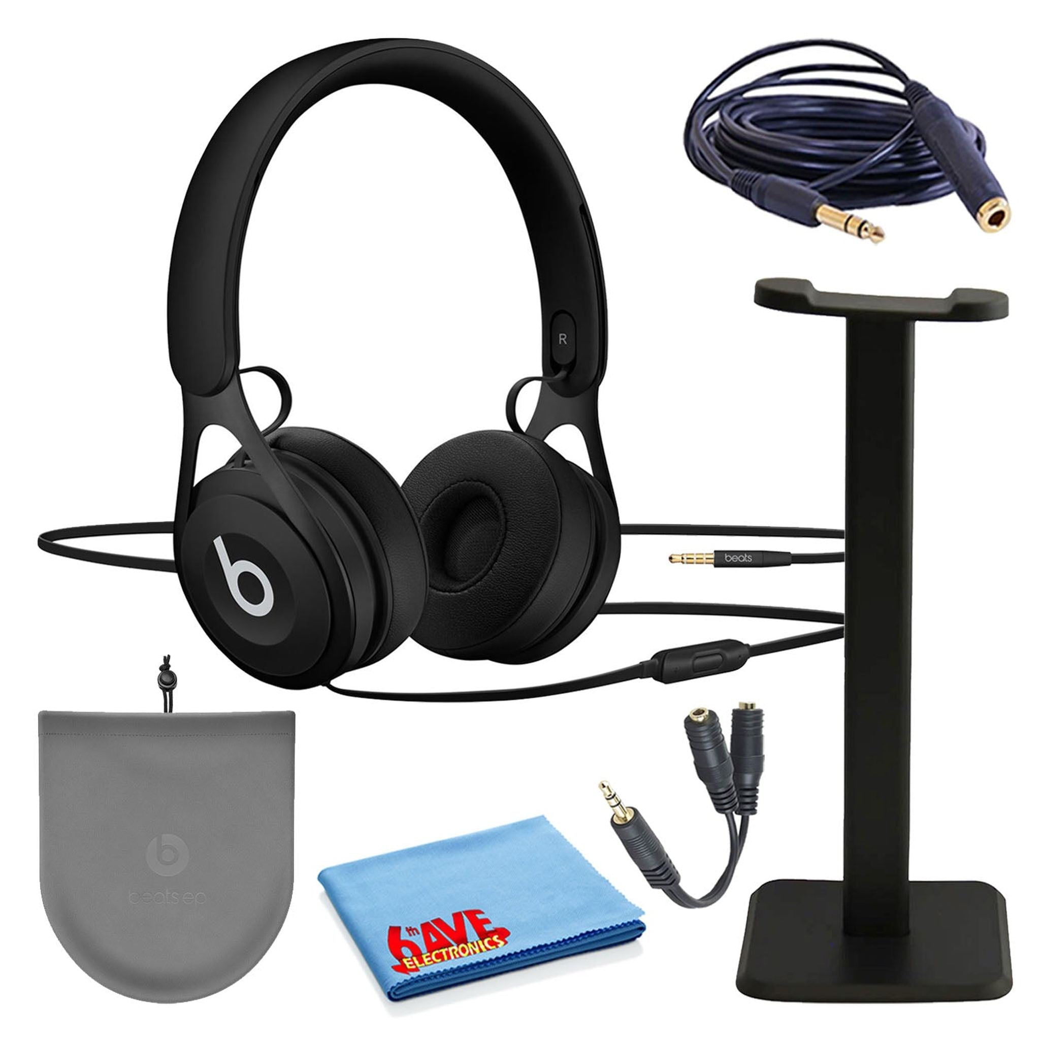 Beats EP On-Ear Wired Headphones Bundle with Stand + Extension Cable + Splitter -