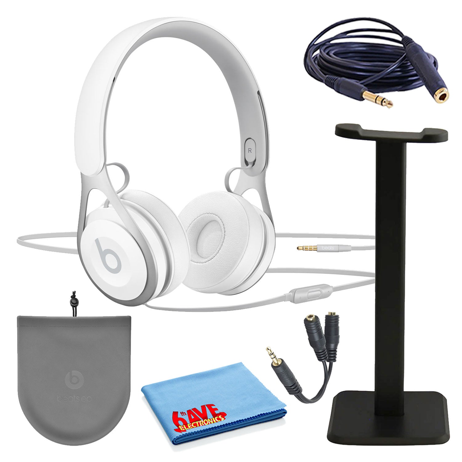 Beats EP On-Ear Wired Headphones Bundle with Stand + Extension Cable + Splitter -