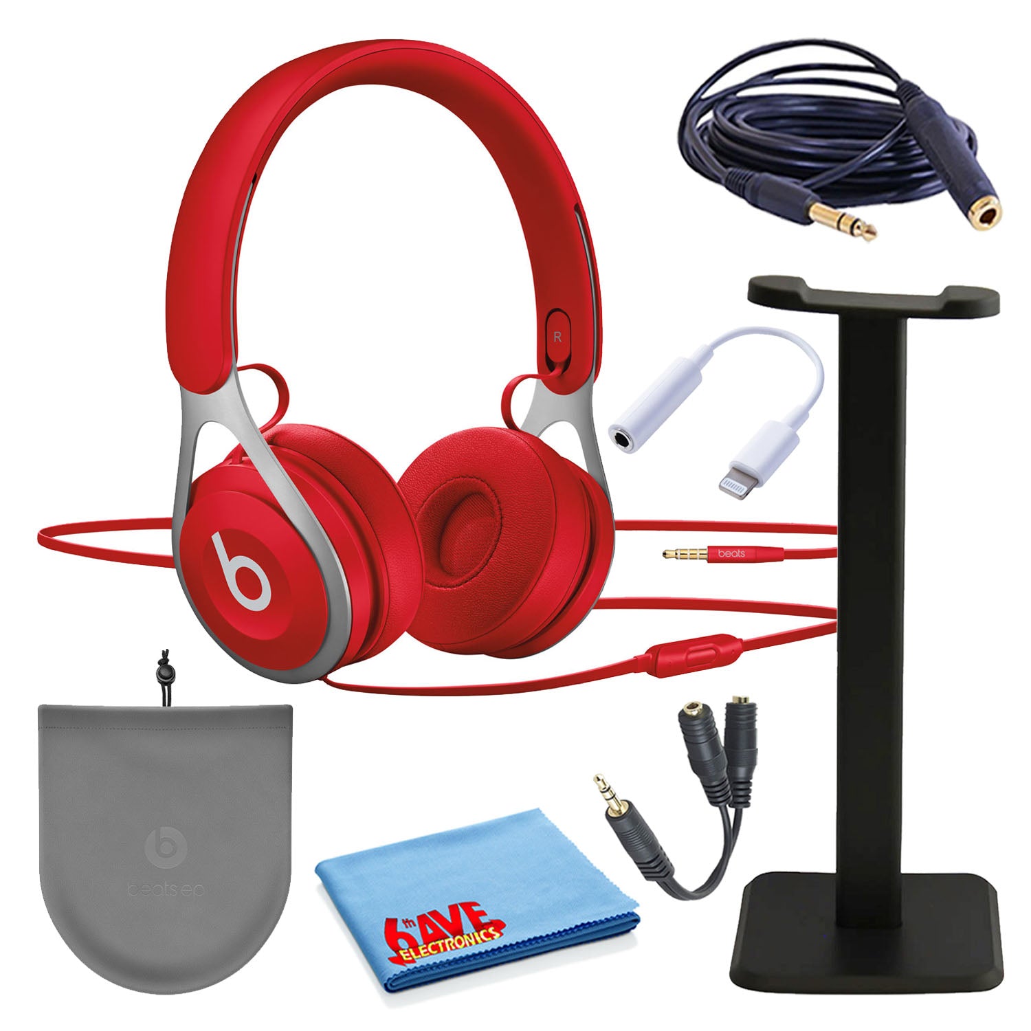 Beats EP On-Ear Wired Headphones Bundle with Stand + Extension Cable + Adapter -