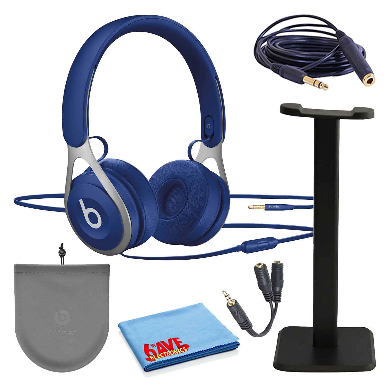 Beats EP On-Ear Wired Headphones Bundle with Stand + Extension Cable + Splitter -