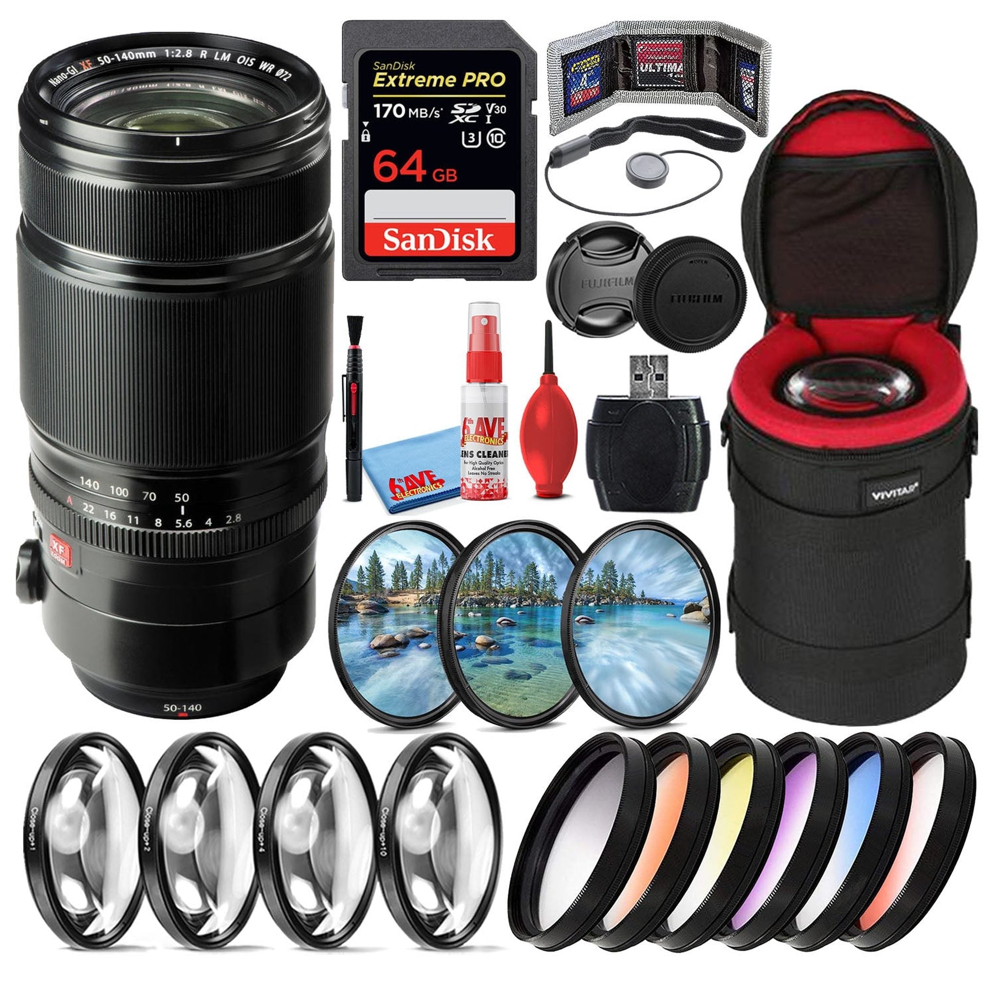 Fujifilm XF 50-140mm f/2.8 R LM OIS WR Telephoto Lens + 64GB SD Card Bundle