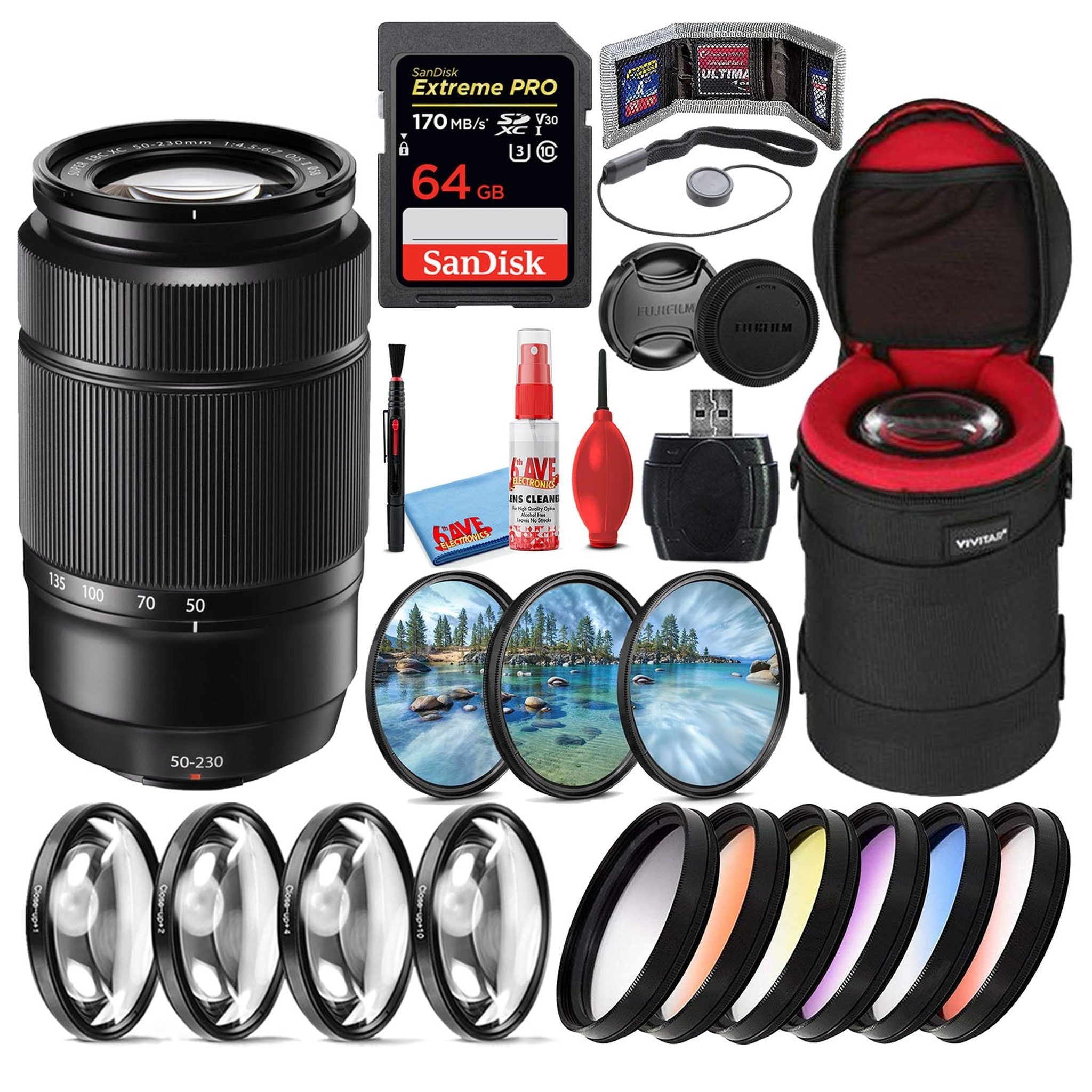 Fujifilm XC 50-230mm f/4.5-6.7 OIS II Telephoto Lens Black + 64GB SD Card