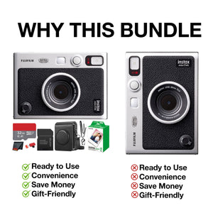 Fujifilm Instax Mini EVO Instant Film Camera Black with 20 Films + 32GB Card