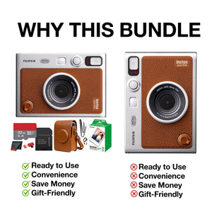 Fujifilm Instax Mini EVO Instant Film Camera Brown with 20 Films + 32GB Card