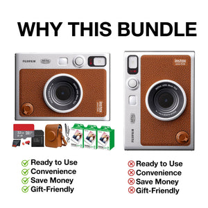 Fujifilm Instax Mini EVO Instant Film Camera Brown with 60 Films + 32GB Card
