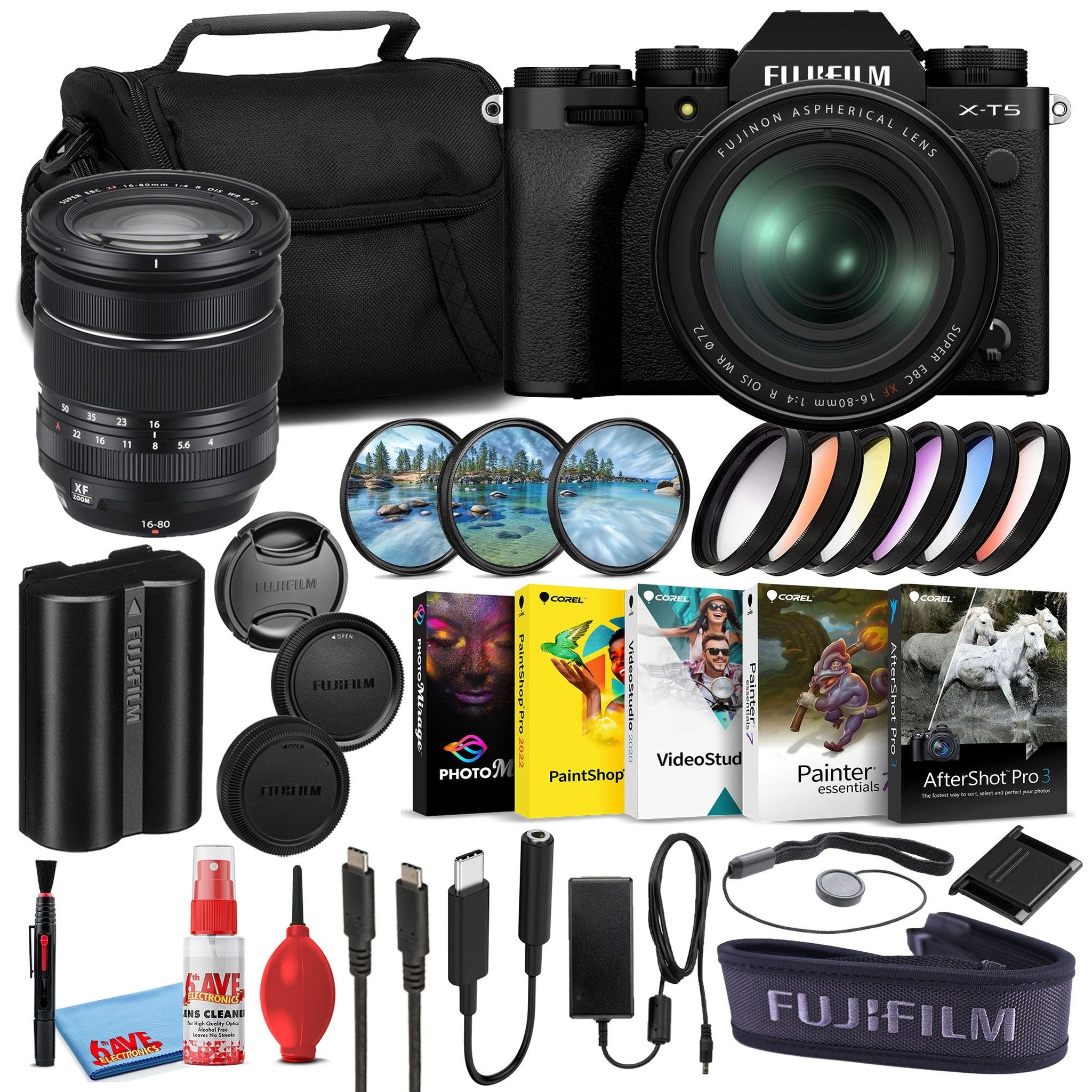 Fujifilm X-T5 Mirrorless Camera with 16-80mm Lens Black Corel Software Bundle Fujifilm
